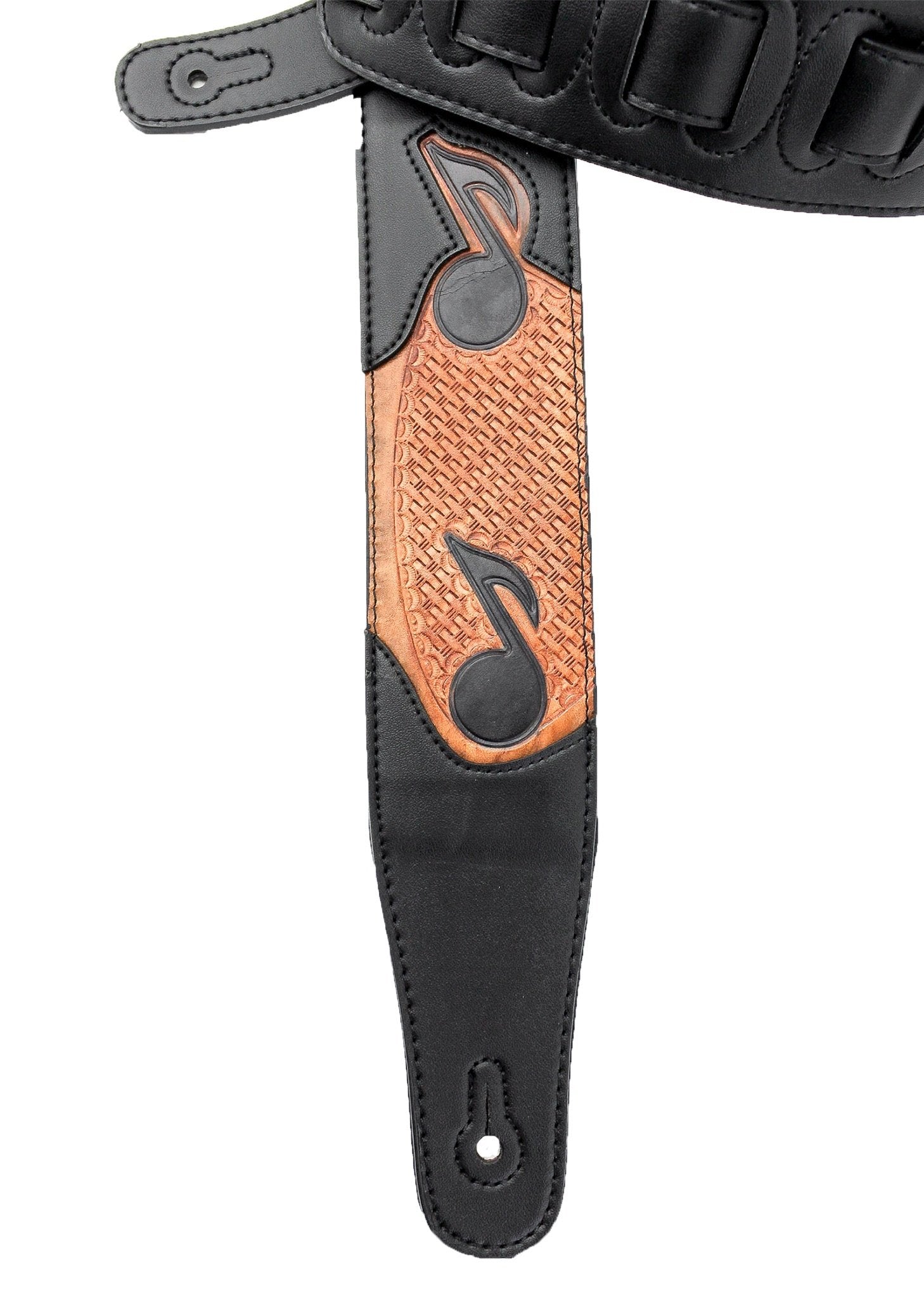 Walker & Williams CVG-83 Padded Guitar Strap Hand Tooled Leather Musical Notes For Acoustic, Electric, And Bass Guitars