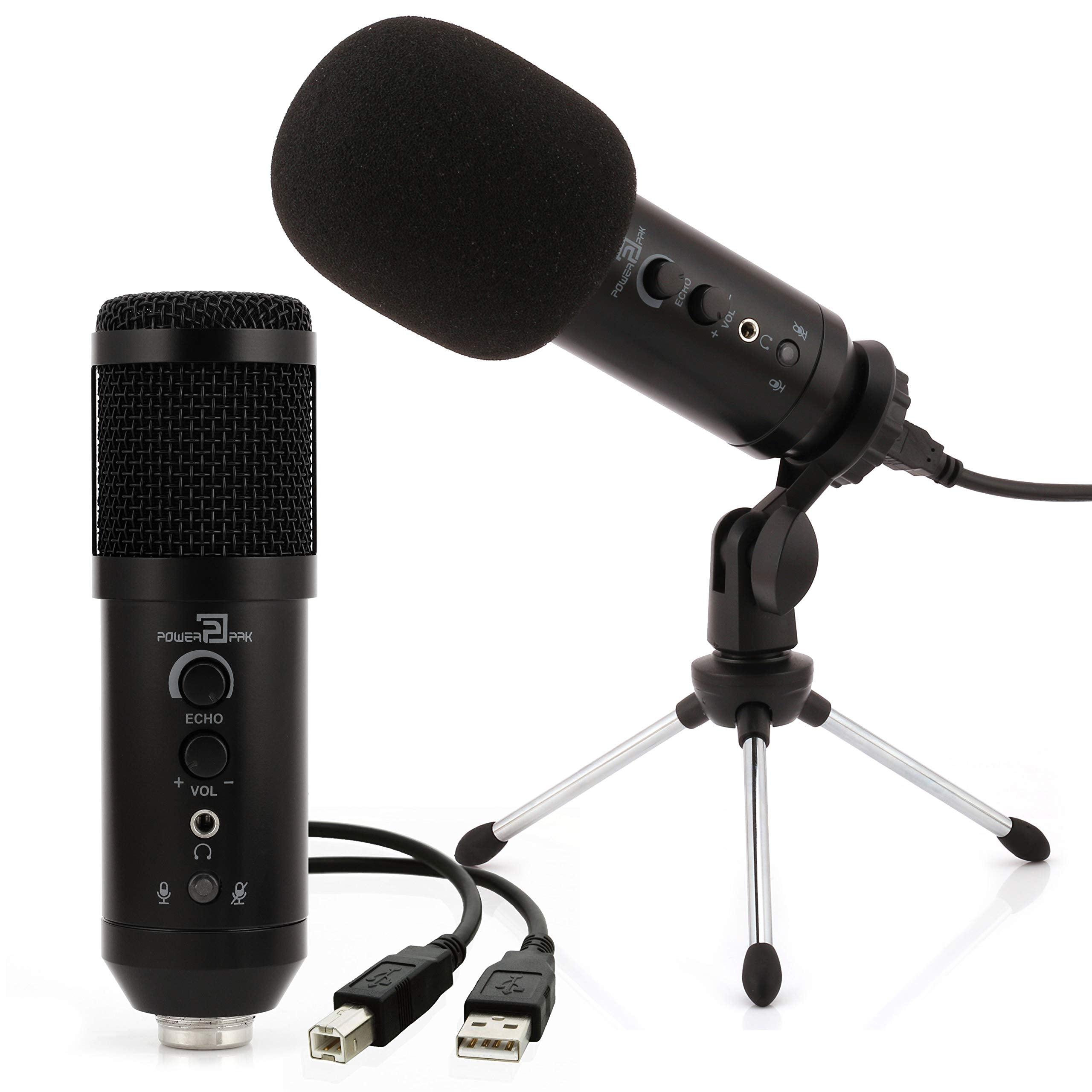 Powerpak Mk-F500 Usb Metal Condenser Microphone With Desk Stand | Volume Control Headphone Output | Plug And Play(Black) (Mk-F50