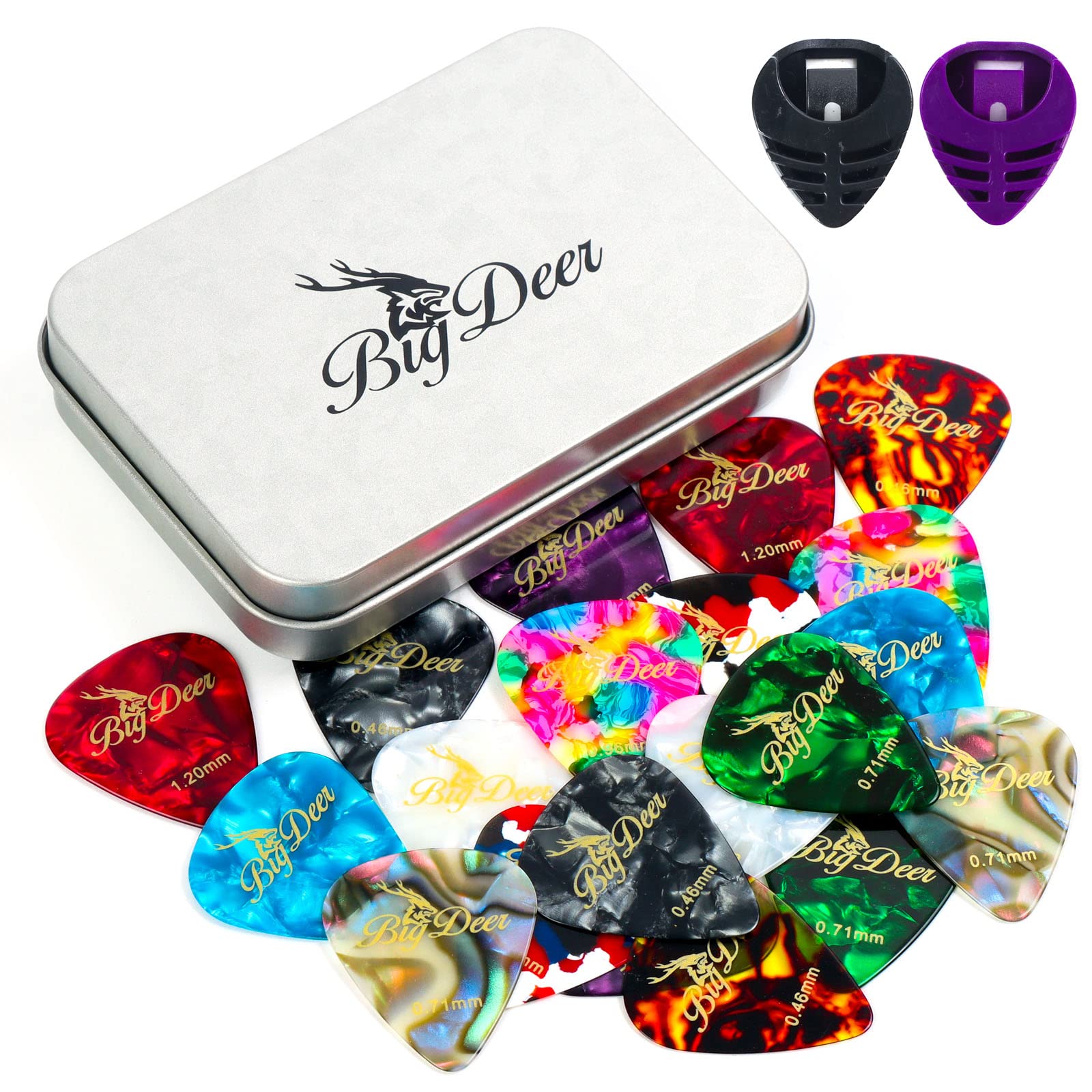 Bigdeer 30 Pack Celluloid Guitar Picks ,Includes Thin,Medium, Heavy & Extra Heavy Picks Plectrums For Acoustic Guitar,Ukulele,Ba