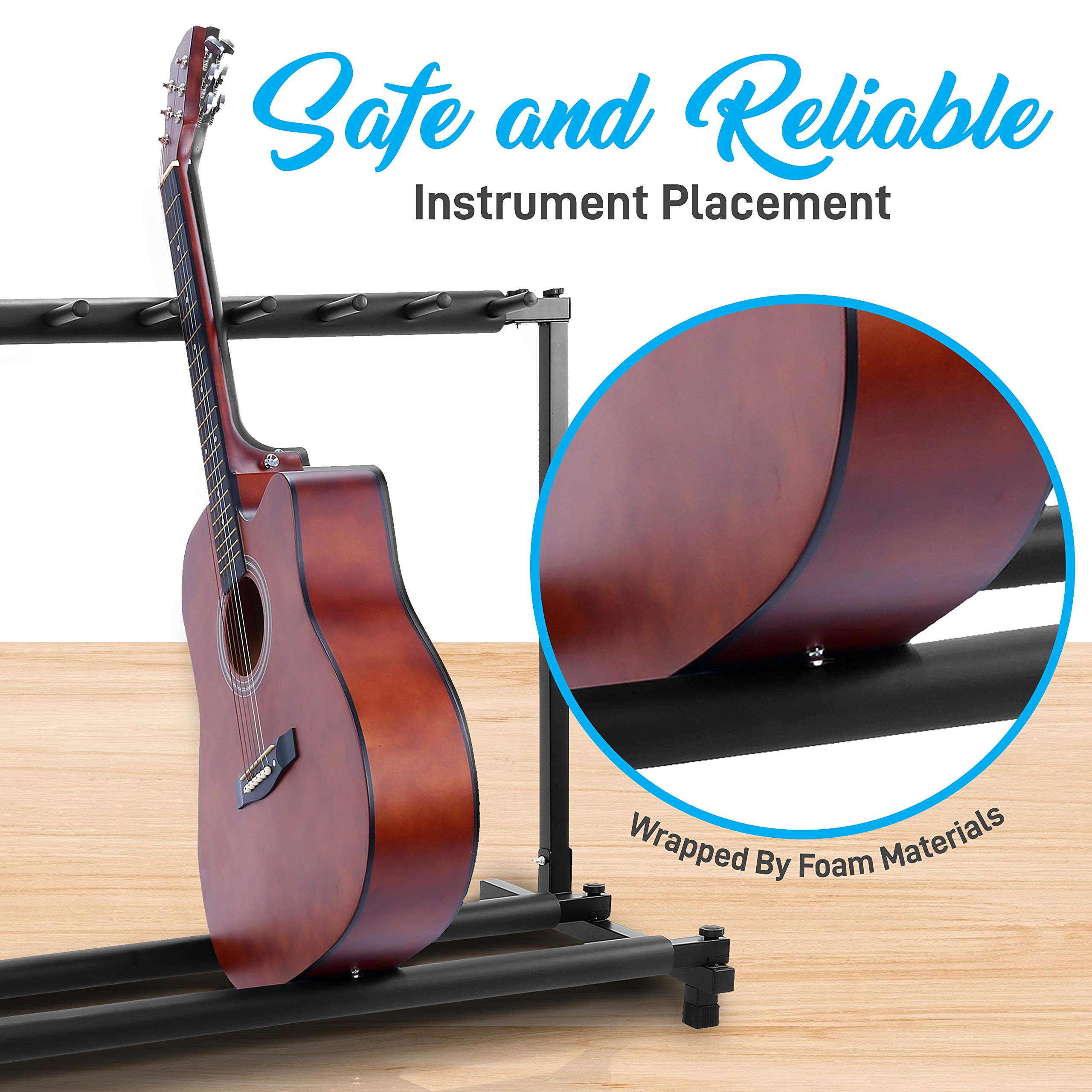 Pyle 9-Space Foldable Universal Multi Guitar Stand - Guitar Stand Portable Collapsible Instrument Floor Guitar Rack Holder w/ Fo