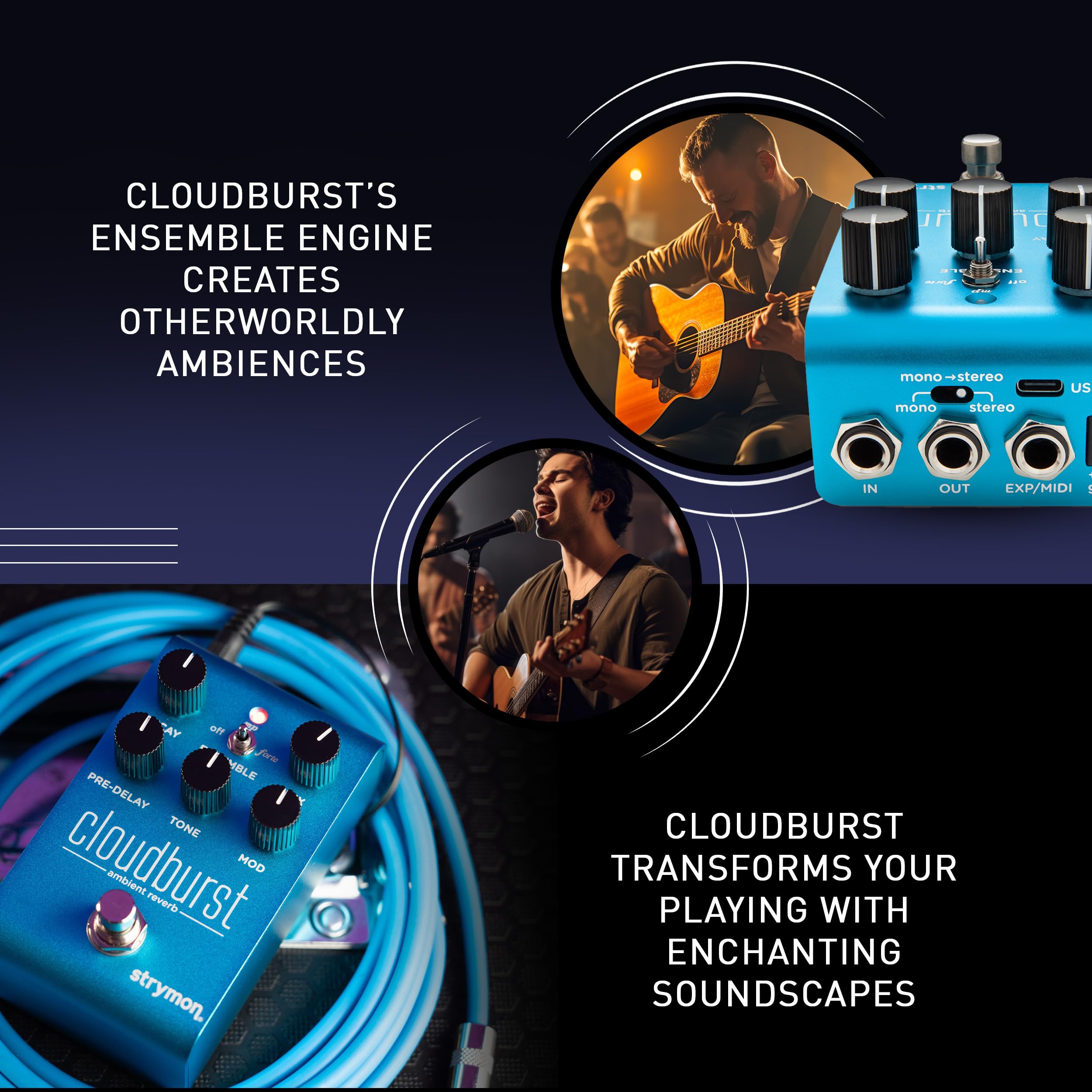 Strymon Cloudburst Ambient Reverb Guitar Pedal with Ensemble Engine, for Electric and Acoustic Guitar, Synths, Vocals and Keyboa