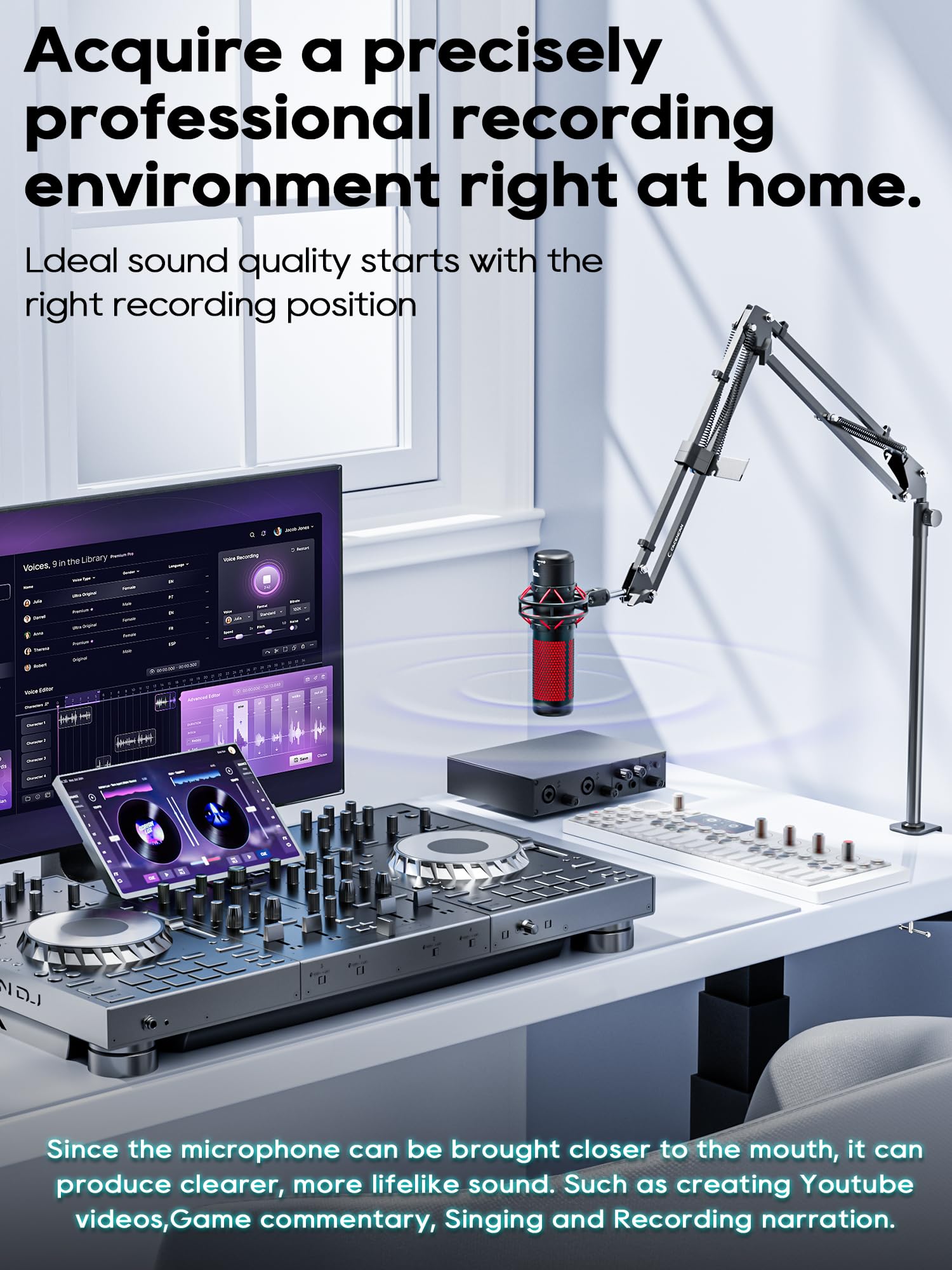 CACENCAN Boom Arm, 360 Rotatable Microphone Stand with Desk Mount, Foldable Desk Mic Arm with 3/8'' to 5/8'' Screw Adapter, Micr