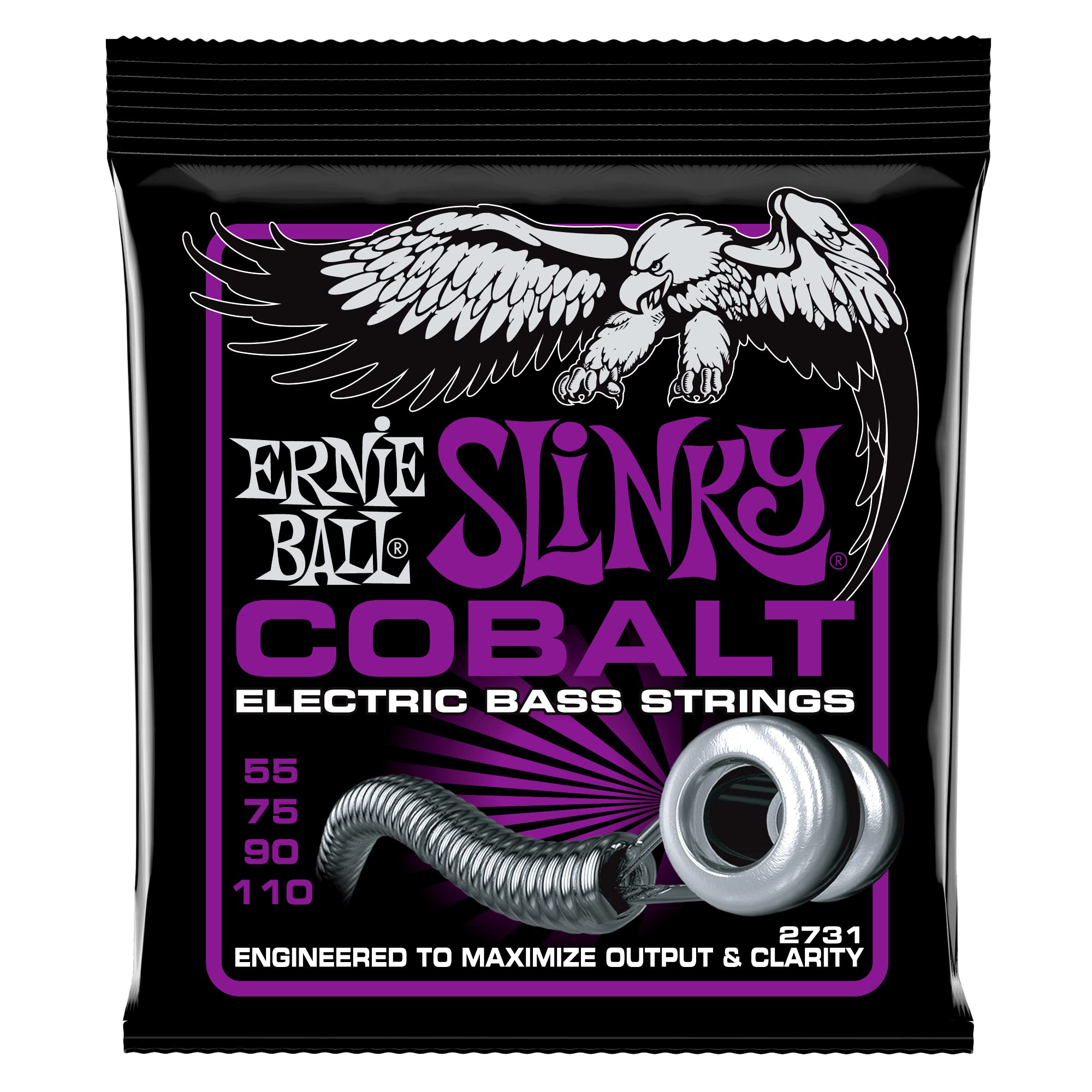 Ernie Ball Power Slinky Cobalt Bass Guitar Strings, 55-110 Gauge (P02731)