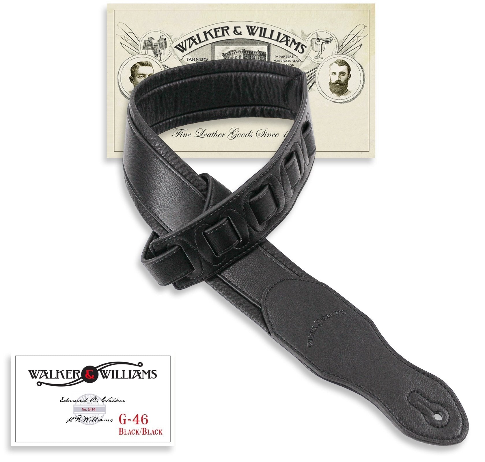 Walker & Williams G-46 Black On Black Padded Guitar Strap With Glove Leather Back