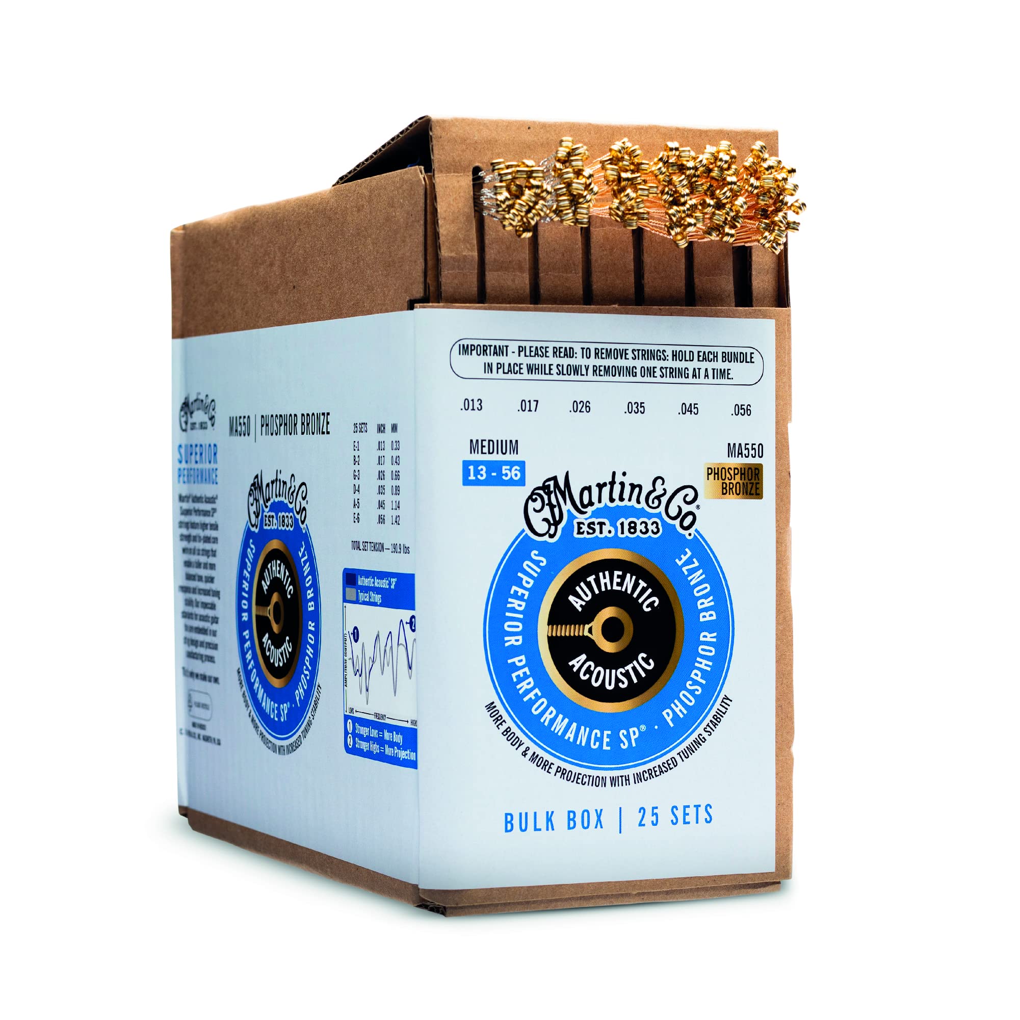 Martin Authentic Acoustic Guitar Strings, Superior Performance Medium 13-56, 92/8 Phosphor Bronze, 25 Sets