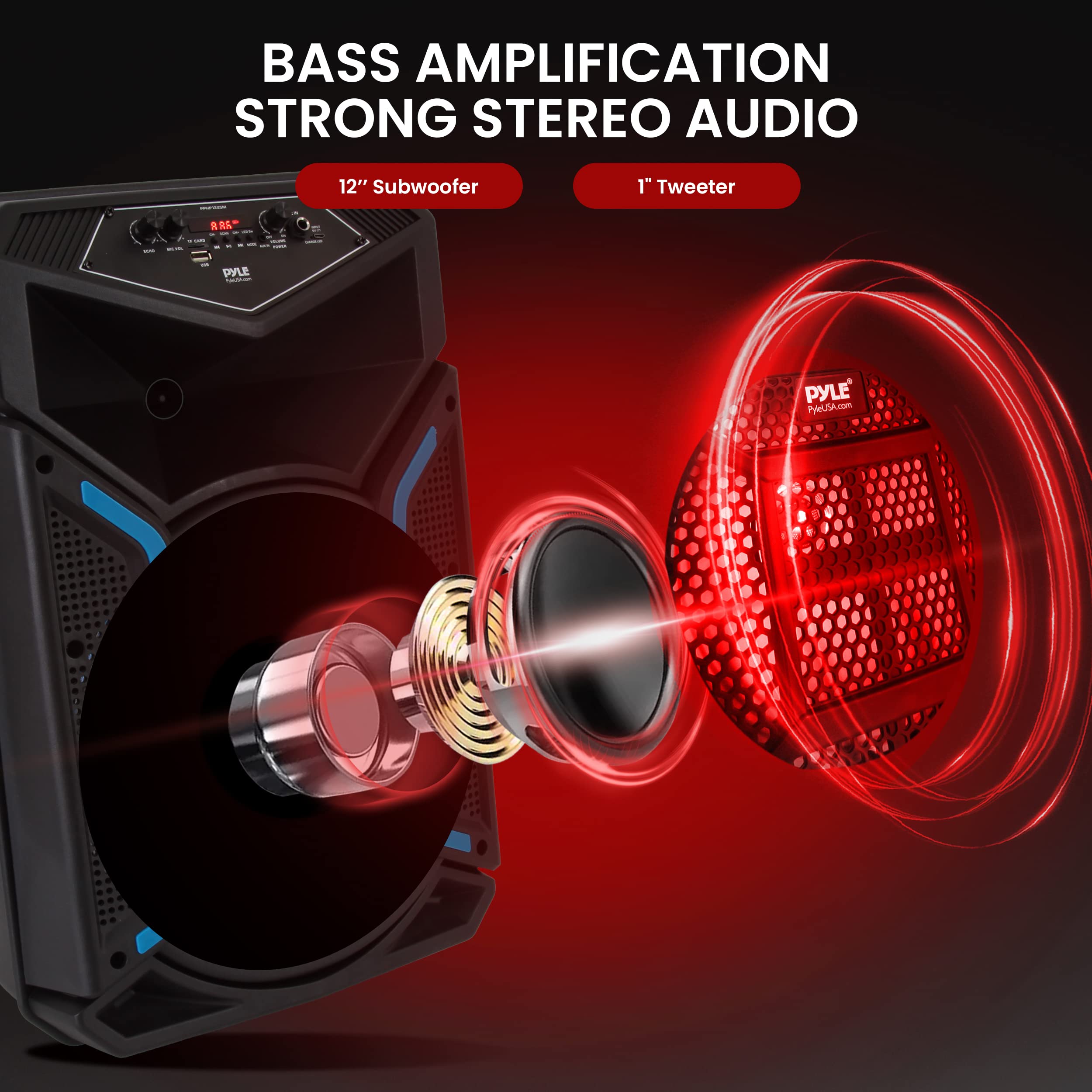 Pyle Portable Bluetooth PA Speaker System - 800W Outdoor Bluetooth Speaker Portable PA System w/ Microphone In, Party Lights, MP