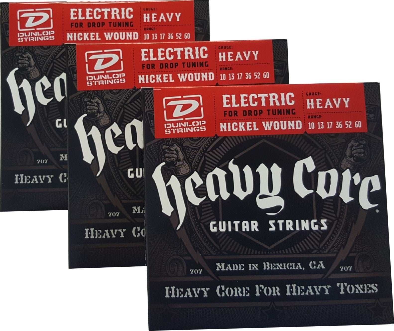 Dunlop Heavy Core Strings - Heavy 10-60 3 Packs Of 6-String Sets Dhcn1060-6