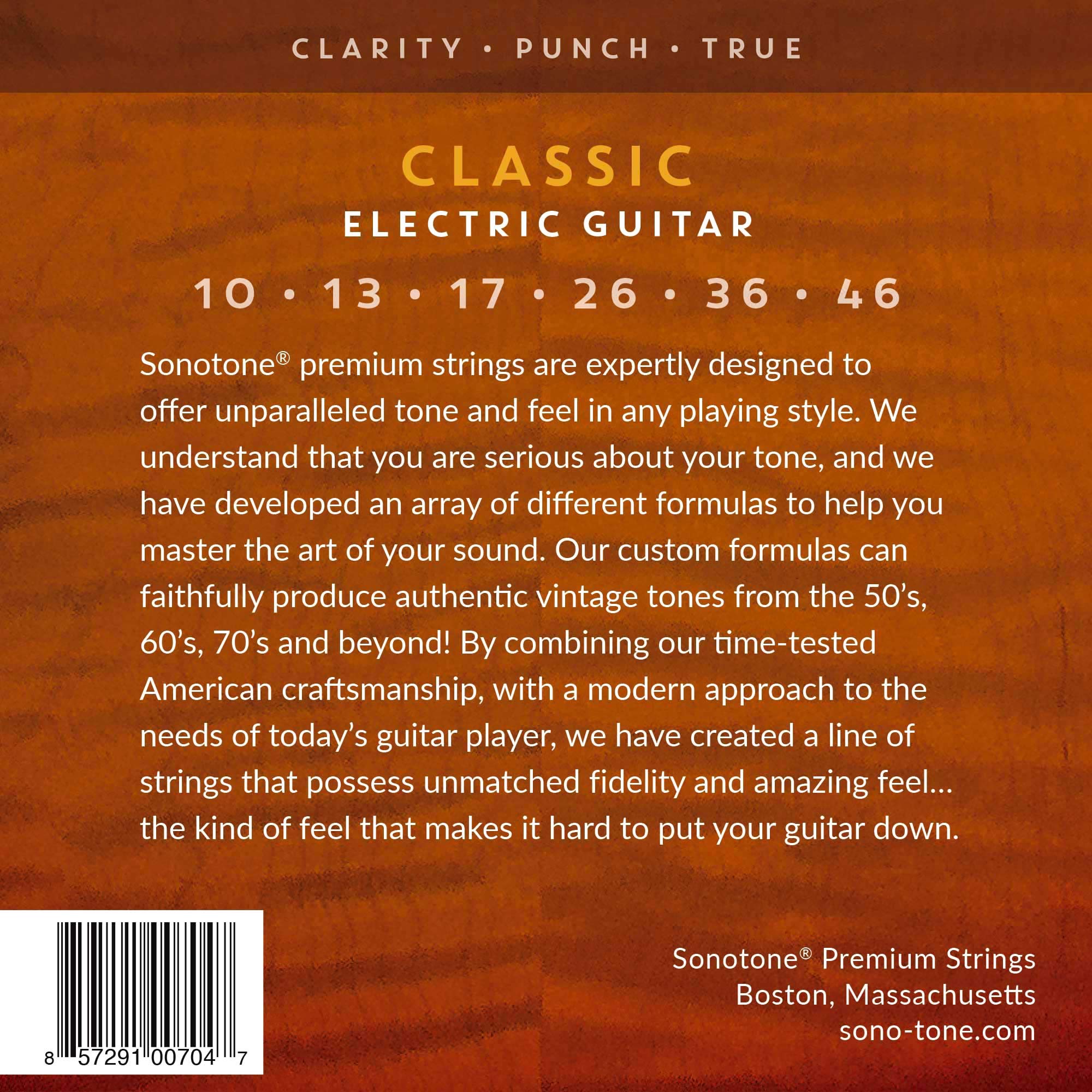 SonoTone Classic, 10-46, Light, Electric Guitar Strings, Custom Nickel Plating, Hand-Wound, Hex Core, Tone Clarity, Punch, Brigh