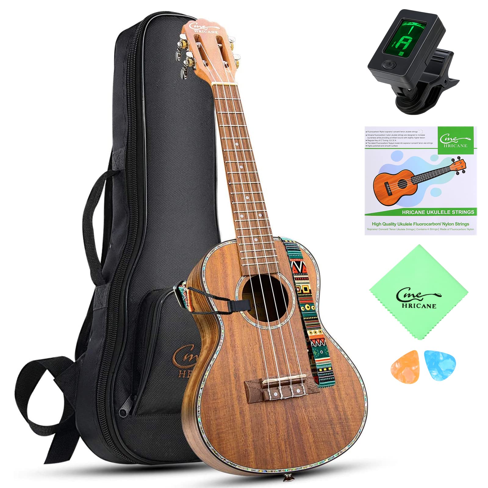 Hricane Ukulele, Concert Ukulele Koa 23 Inch Professional Ukulele Kit for Adults & Beginners with Gig Bag, Strap, Nylon String, 