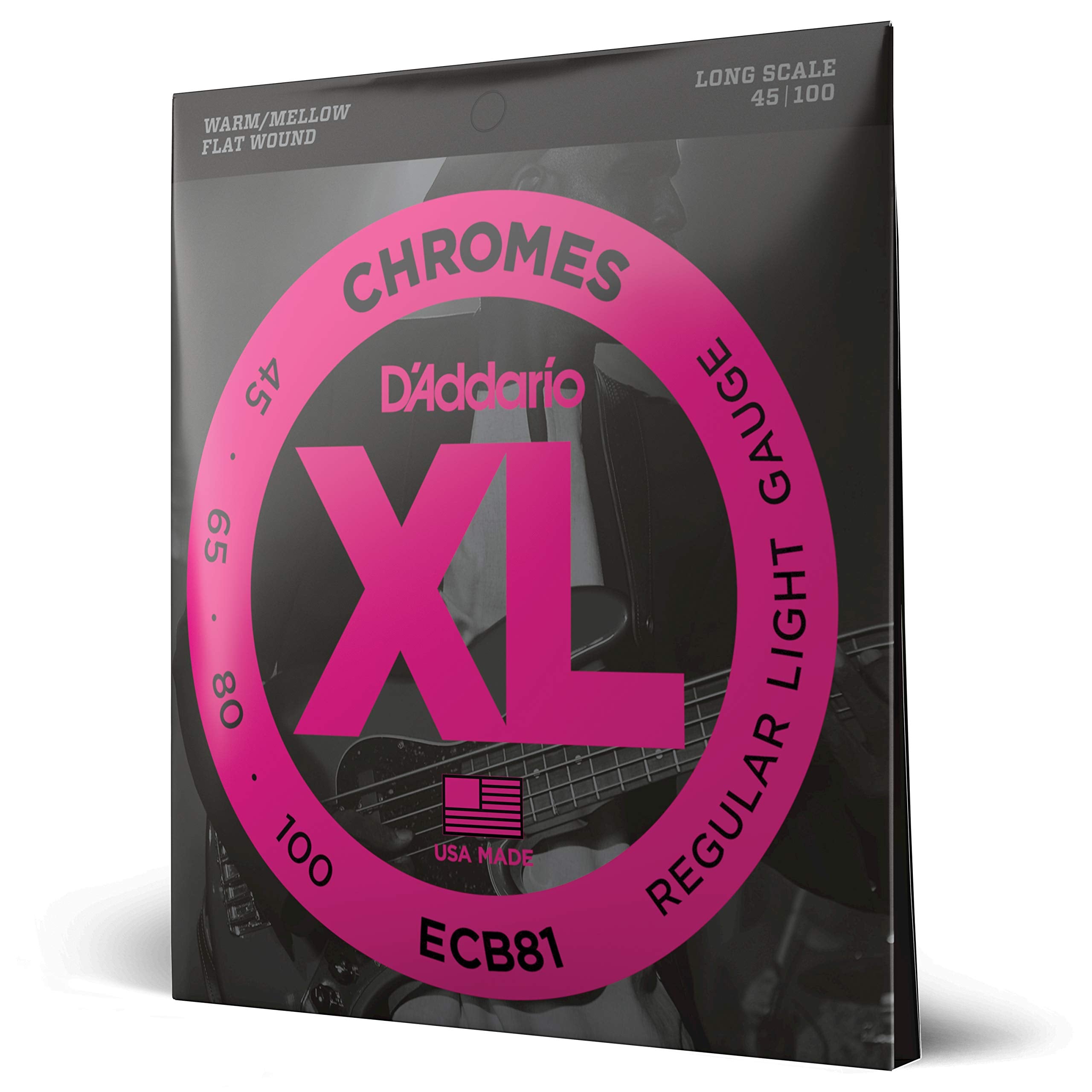 D'Addario Xl Chromes Flat Wound Bass Guitar Strings - Ecb81 - Long Scale - Regular Light, 45-100