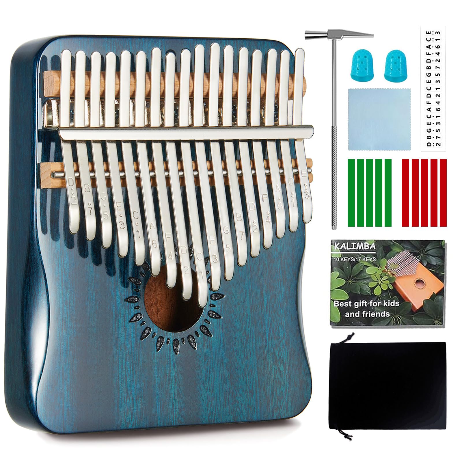 AARVI Kalimba Thumb Piano 17 Keys, Portable Mbira Finger Piano Gifts for Kids and Adults Beginners (blue)