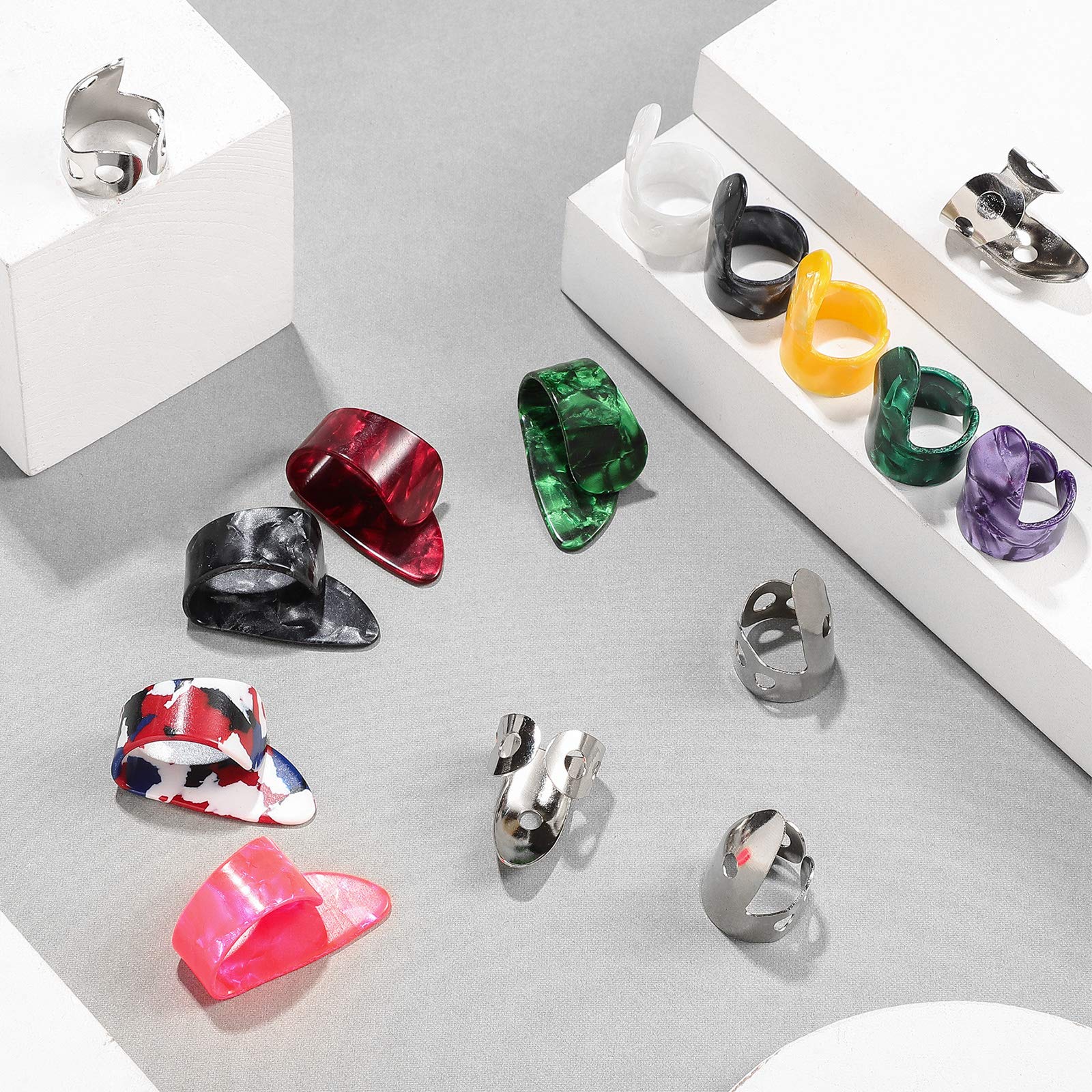 15 Pieces Banjo Guitar Picks Ring Thumb Finger Picks Alaska Open Design Finger Stainless Steel Finger Adjustable Plectrum Thumb