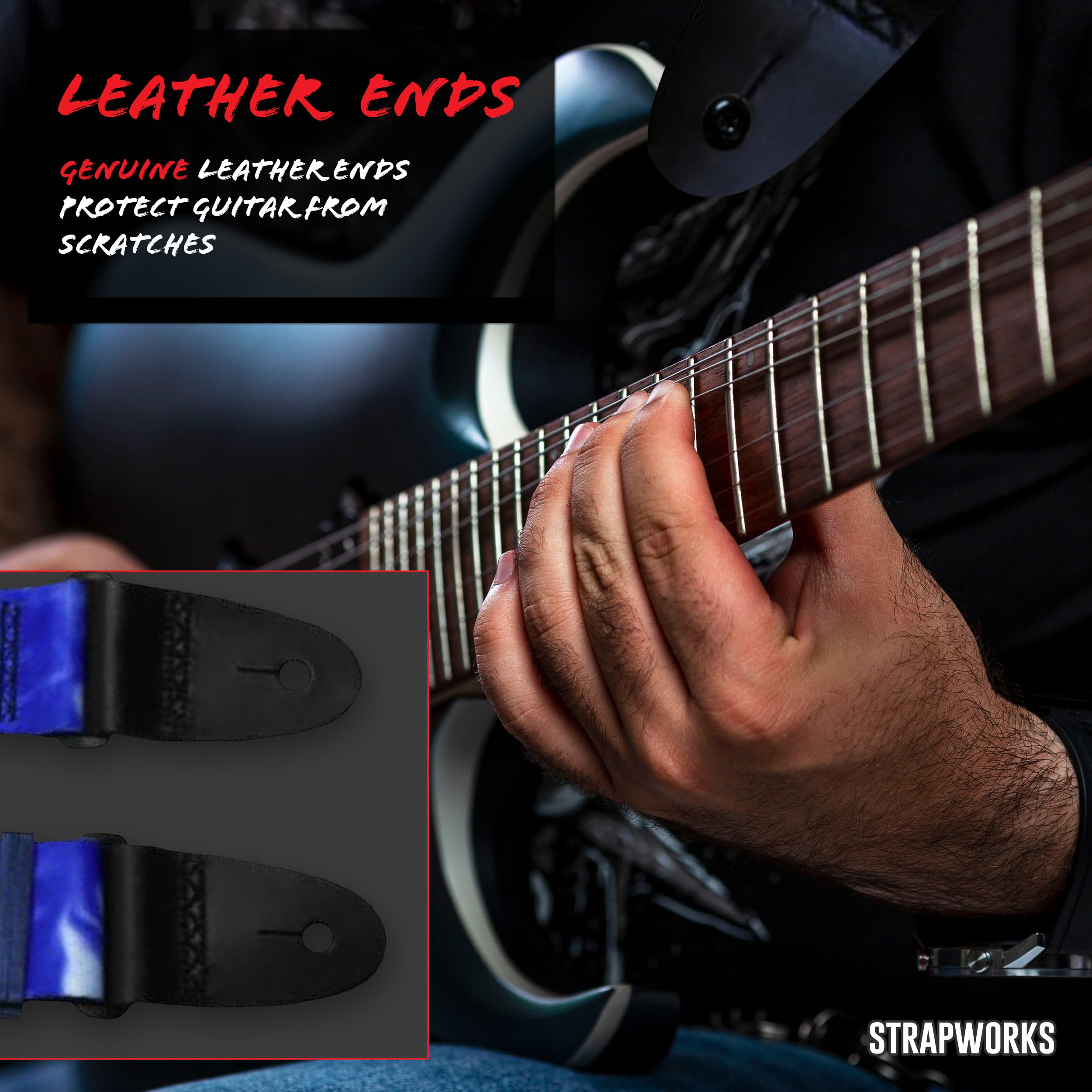 Killer-Q Guitar Strap - Stylish Straps for Electric and Acoustic Guitars With Leather Tabs, 2 Inches x 5 Feet, Blue Smoke