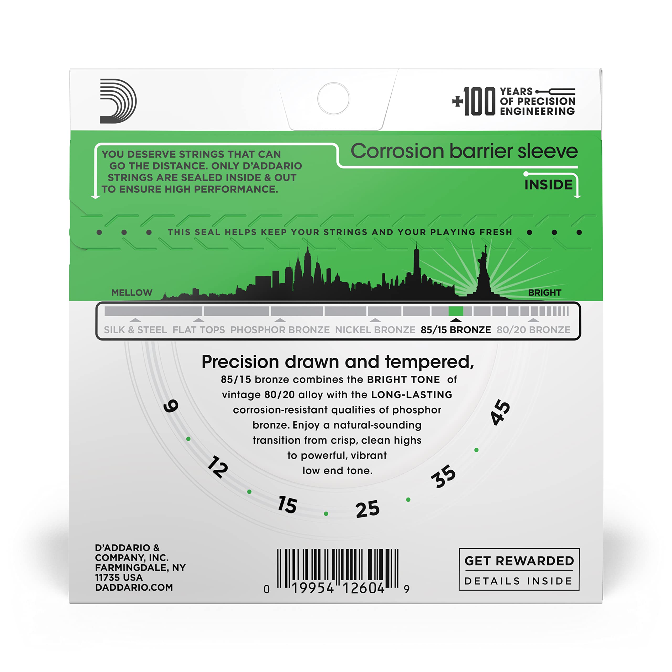 D'Addario Guitar Strings - Acoustic Guitar Strings - 85/15 Bronze - For 6 String Guitar - Full, Bright Tone - EZ890 - Super Ligh