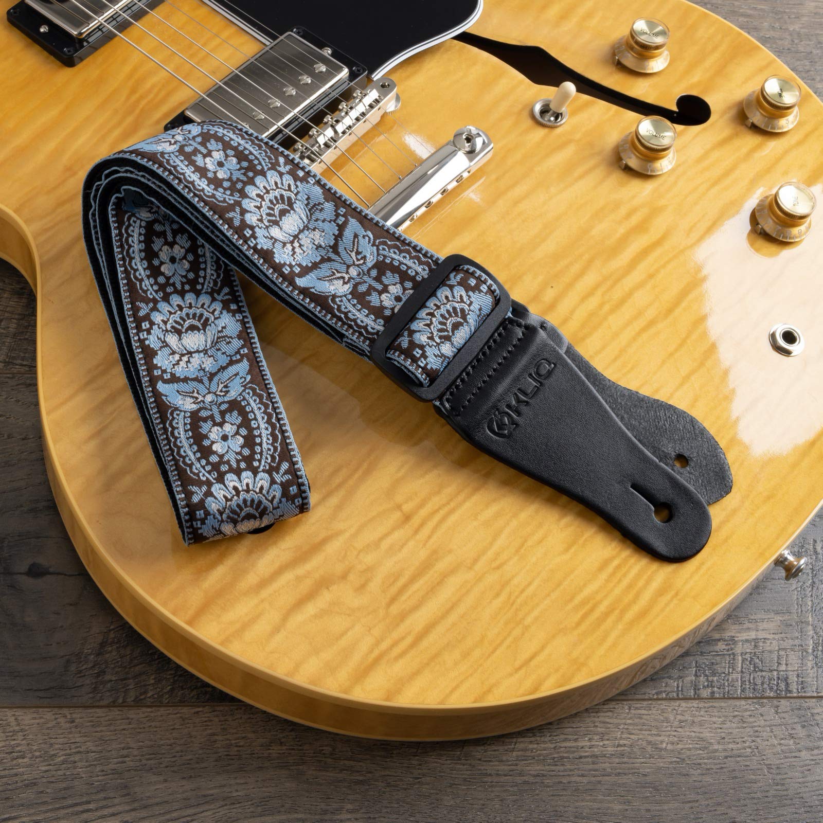 KLIQ Vintage Woven Guitar Strap for Acoustic & Electric Guitars + 2 Free Rubber Strap Locks, 2 Free Guitar Picks & 1 Free Lace |