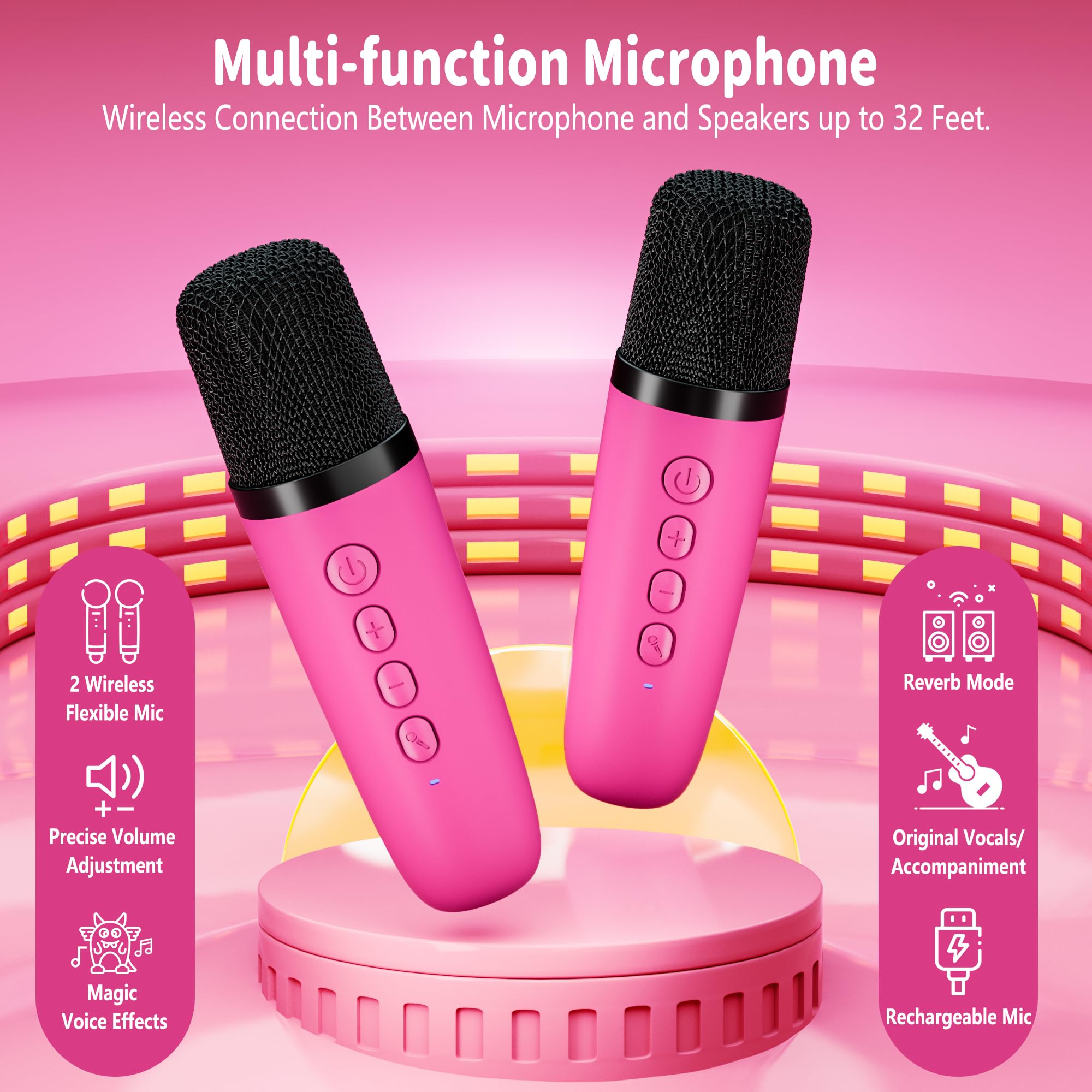 Mini Karaoke Machine with 2 Wireless Microphones for Kids Adults,Portable Bluetooth Karaoke Speaker with Party Lights,Christmas