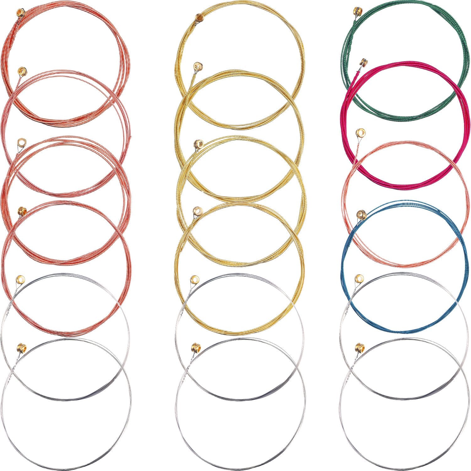 3 Sets Of 6 Guitar Strings Replacement Steel String For Acoustic Guitar (1 Brass Set, 1 Copper Set And 1 Multicolor Set)