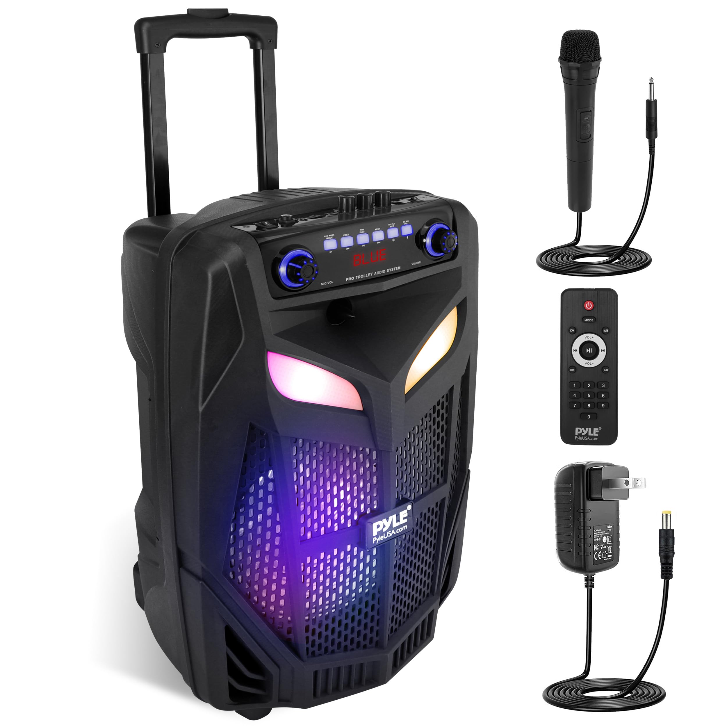 Pyle 800W Portable Bluetooth Speaker System Loud 12 Subwoofer, And Wireless Mic, Pa Speaker Is Wireless And Includes Wheels & 4 