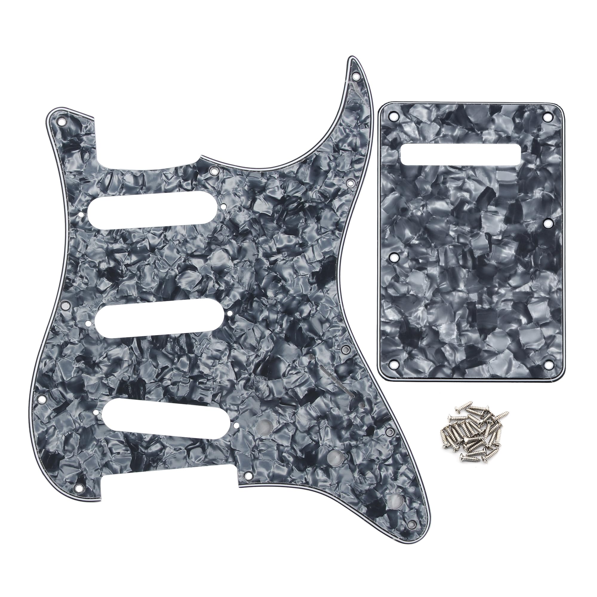 FLEOR SSS 11-Hole Electric Guitar Pickguard with Backplate and Pickguard Screws Set for ST Style Guitar Part,4Ply Smoky Gray Pea