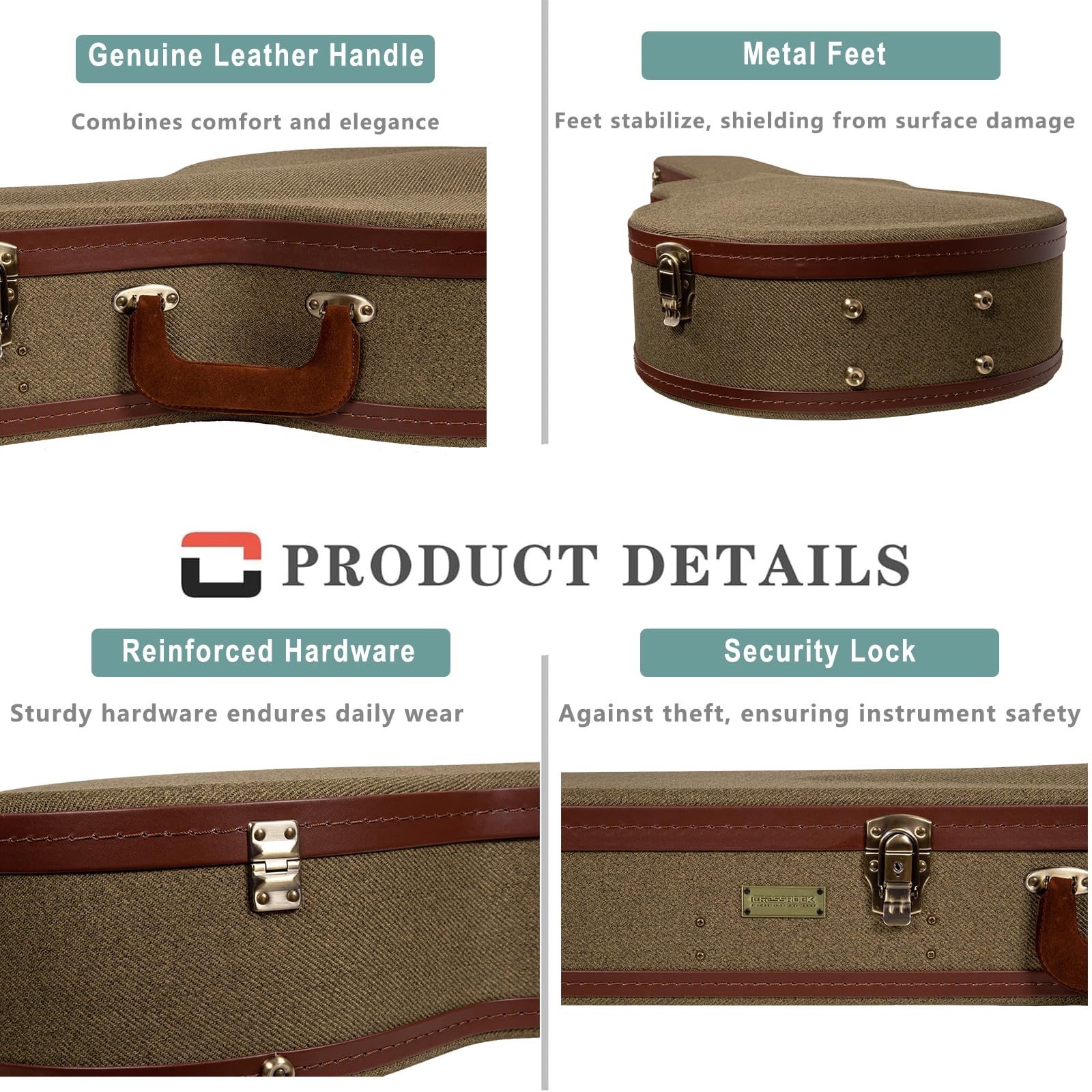 Crossrock Master Series Classical Guitar Case for 4/4 Nylon String | Olive Green Eco Tweed Fabric, Re-Engineered Shell, Leather