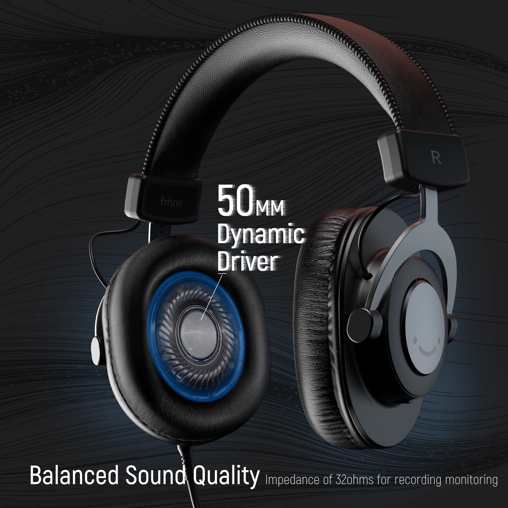FIFINE Studio Monitor Headphones for Recording-Over Ear Wired Headphones for Podcast Monitoring, Streaming Comfortable Equipment