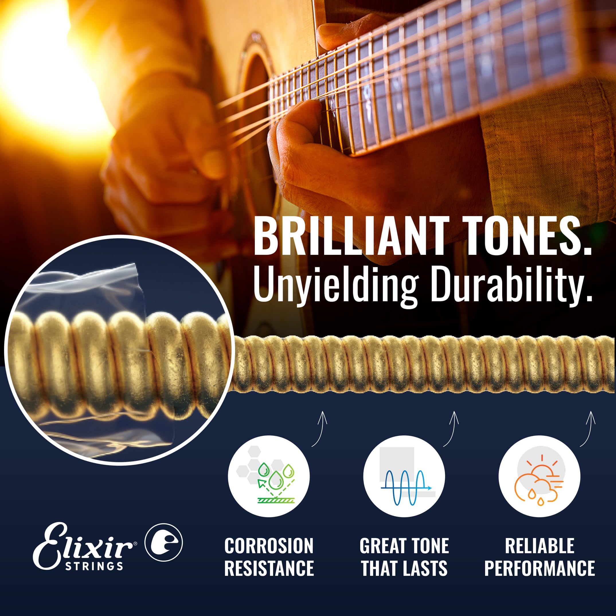 Elixir Strings, Acoustic Guitar Strings, Phosphor Bronze with NANOWEB Coating, Longest-Lasting Rich and Full Tone with Comfortab