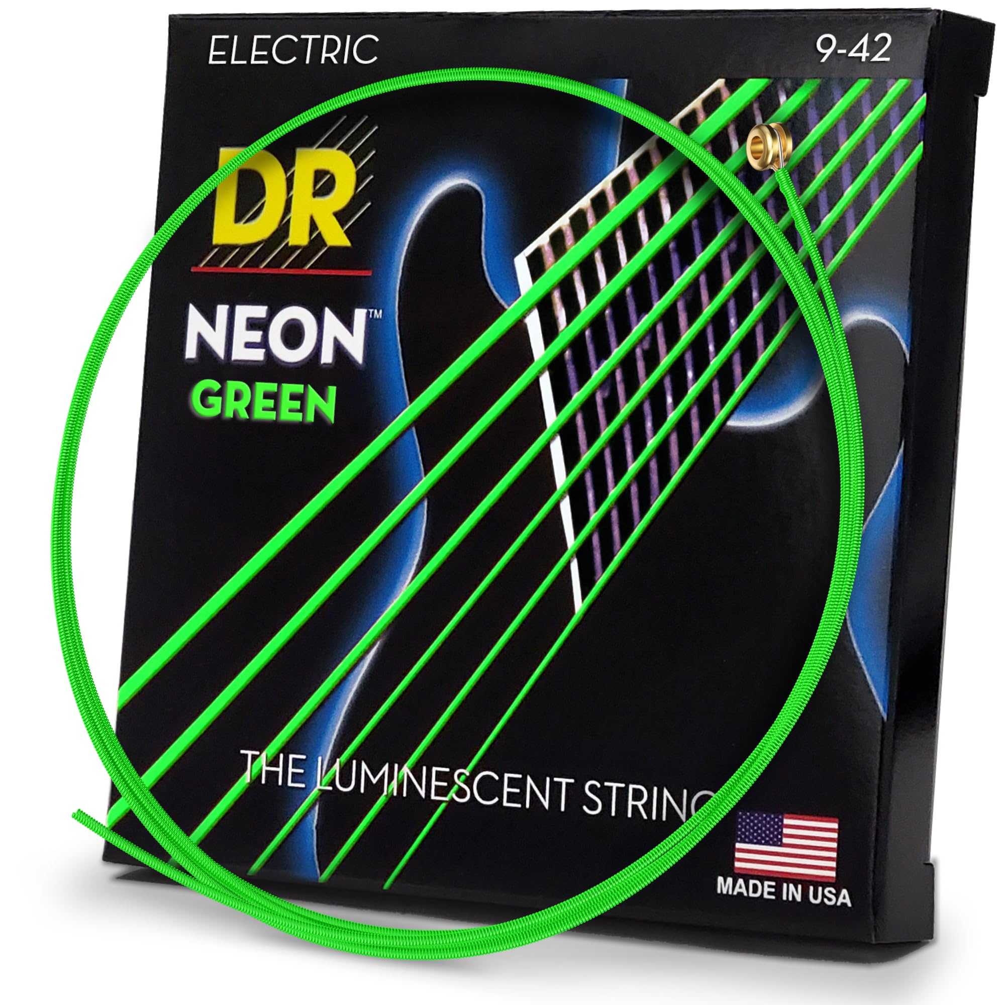 Dr Strings Nge-9 Hi-Def Neon Green Coloured Electric Guitar Strings 9-42, Light