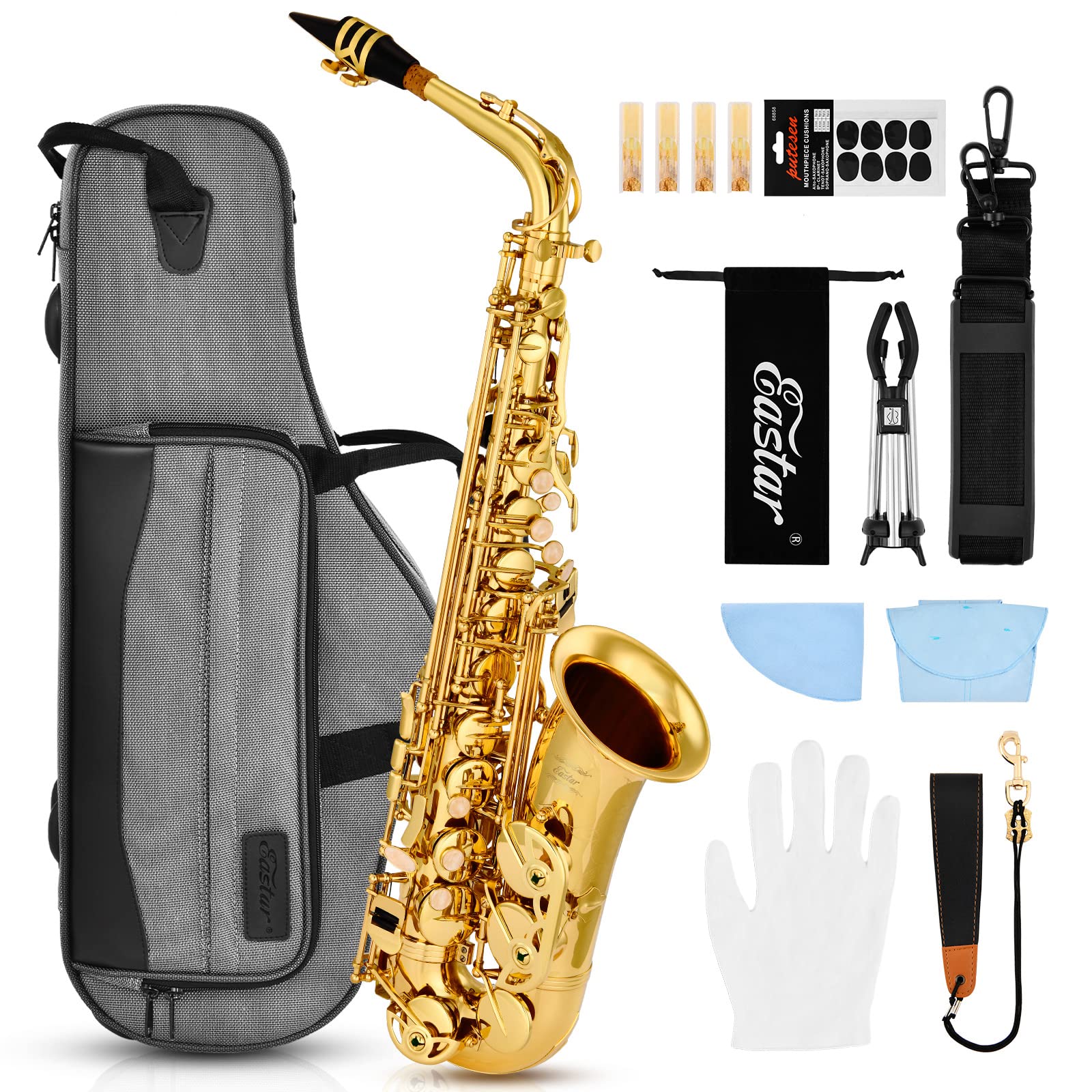 Eastar Eax-21, Alto Saxophone, E Flat Saxophone For Beginner Students Brass Sax Full Kit, Travel Bag, Foldable Stand, Cleanning