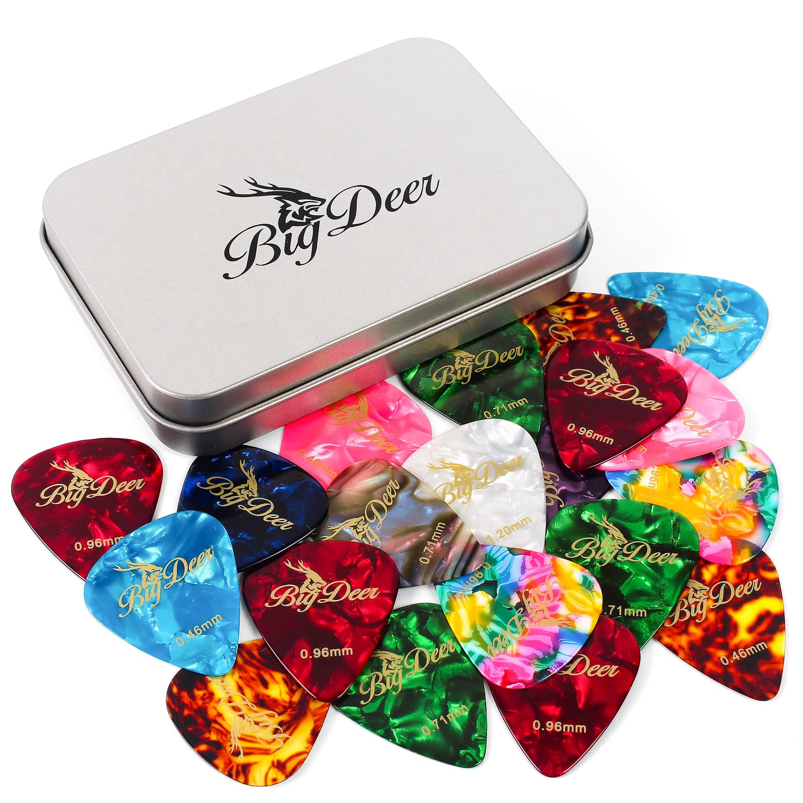 Bigdeer 50 Pack Celluloid Guitar Picks ,Includes Thin,Medium, Heavy & Extra Heavy Picks Plectrums For Acoustic Guitar,Ukulele,Ba