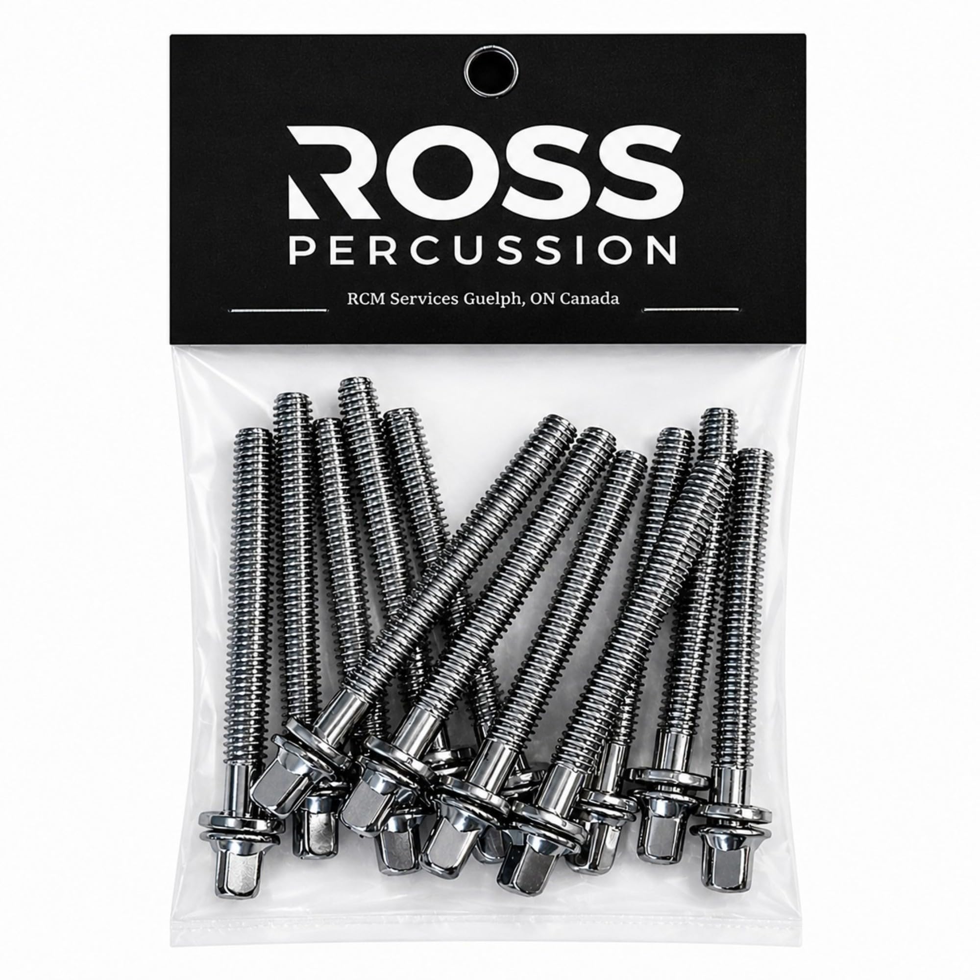 ROSS Percussion Tension Rods with washers for drums 3 Inch - 12 Pack Chrome Plated