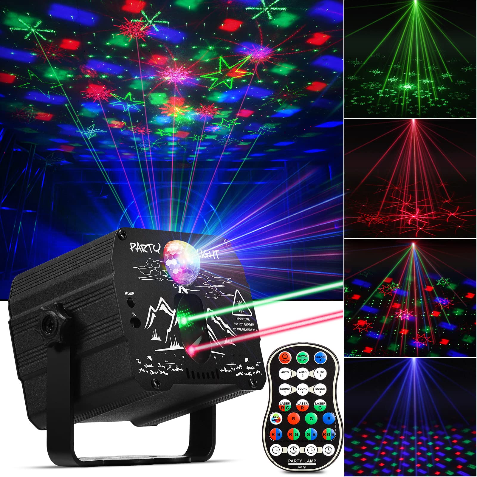 Dj Disco Stage Party Lights With Laser  Projector Ball, Portable Strobe Rave Lights With Sound Activated  Remote Control,Decorat