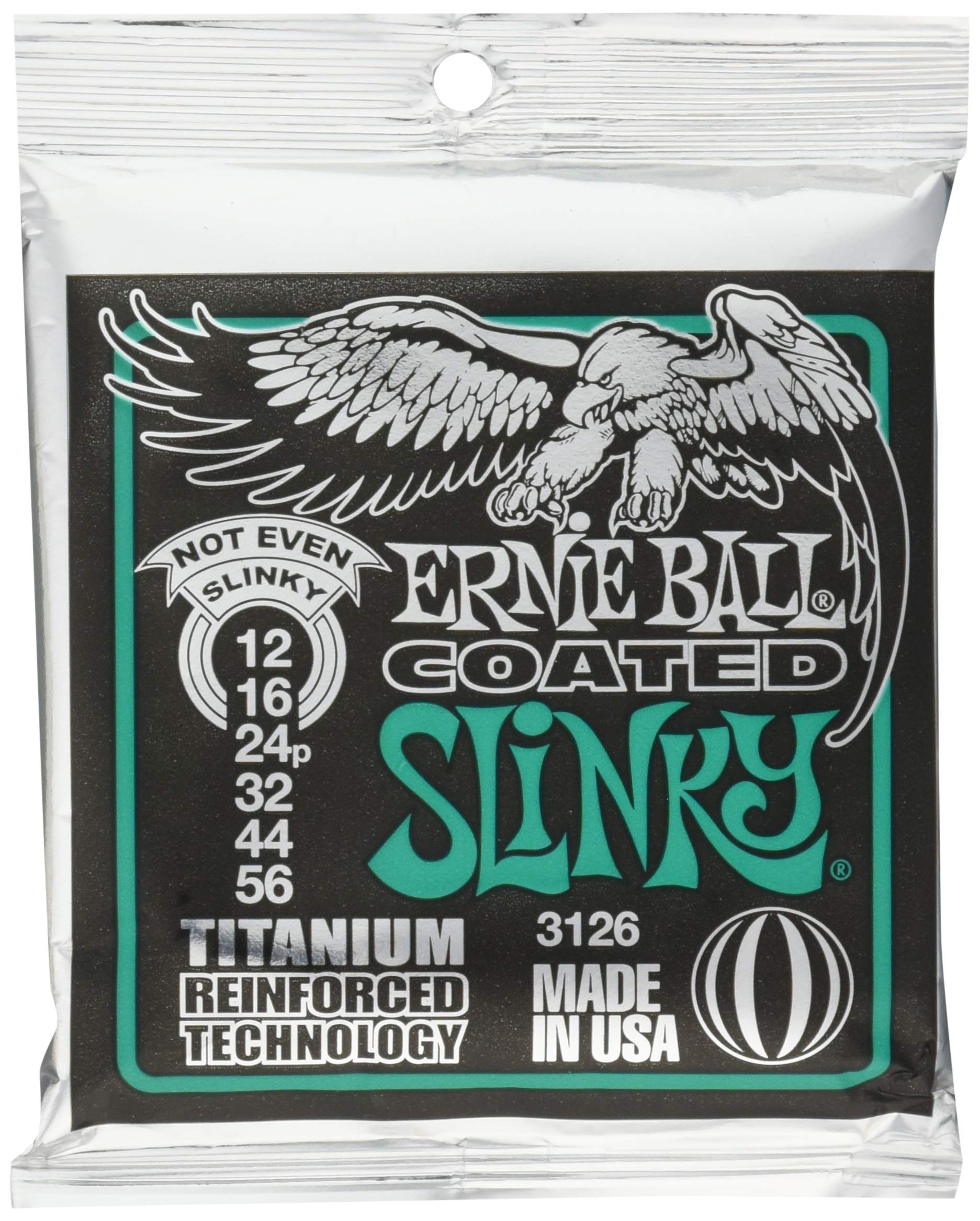 Ernie Ball Not Even Slinky Coated Titanium Electric Guitar Strings, 12-56 Gauge (P03126)