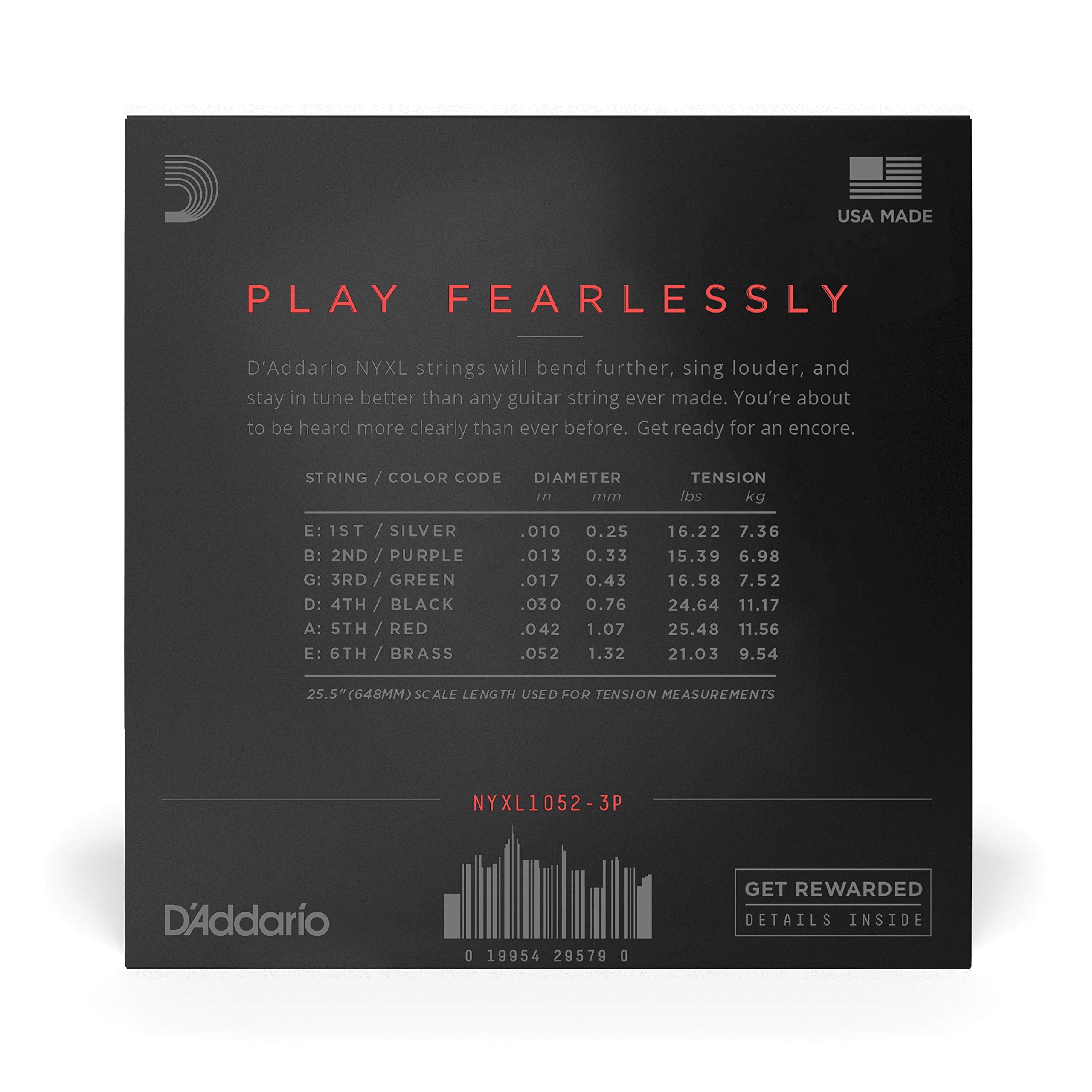 D'Addario Guitar Strings - NYXL Electric Guitar Strings - NYXL1052-3P - Unrivaled Strength, Tuning Stability, Enhanced Mid-Range