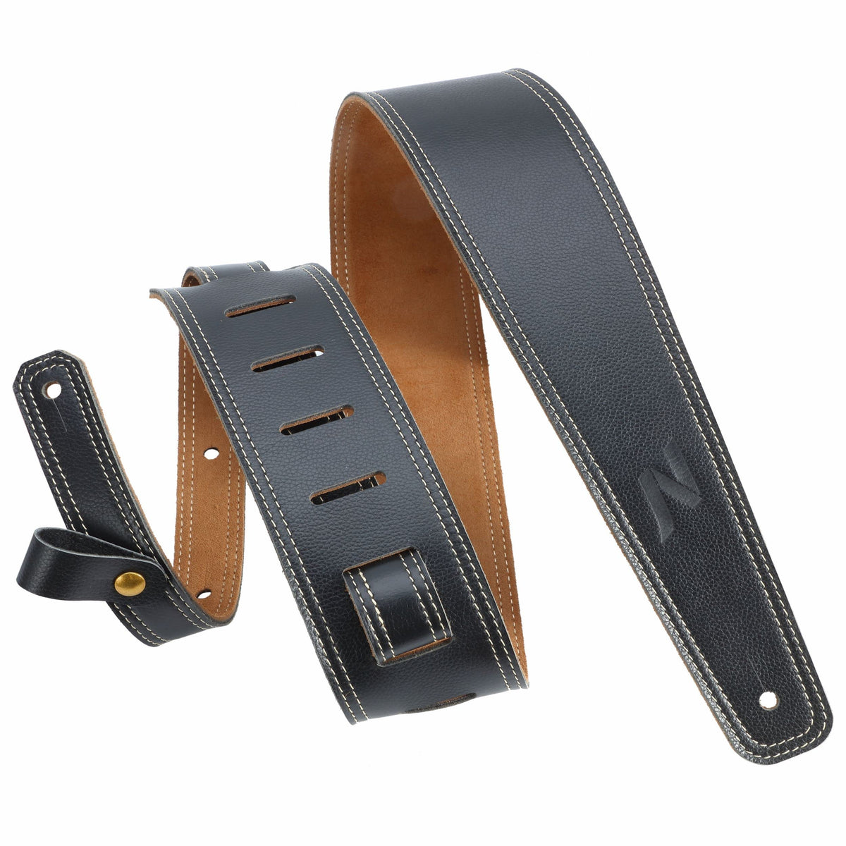 Nefelibata Guitar Strap, 2.5'' Wide Black Lychee Grain Leather Guitar Straps With Foam Padding And Cable Storage Loop, For Kids,