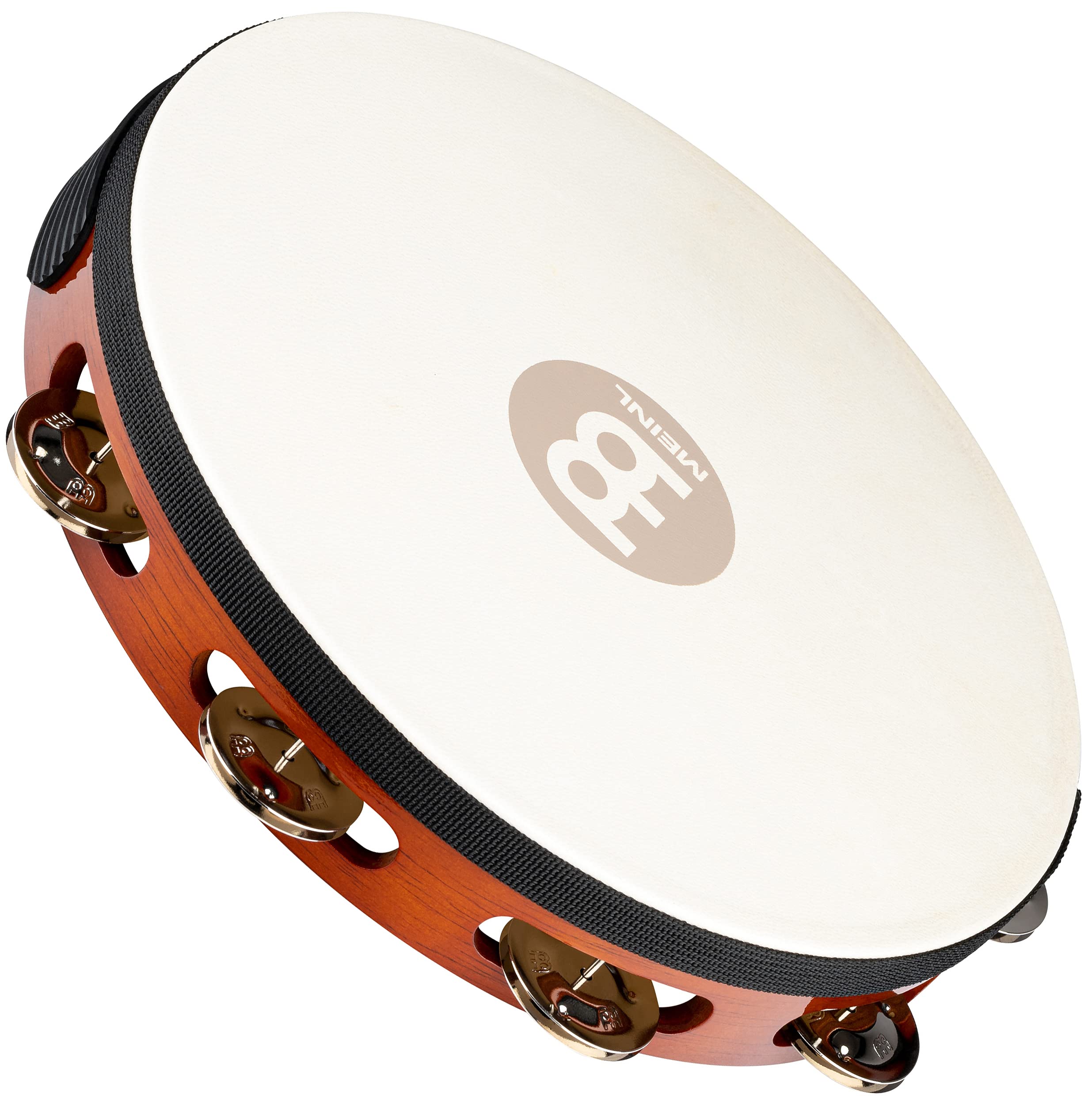 Meinl Percussion TAH1AB Traditional 10-Inch Wood Tambourine with Goat Skin Head and Steel Jingles, 1 Row