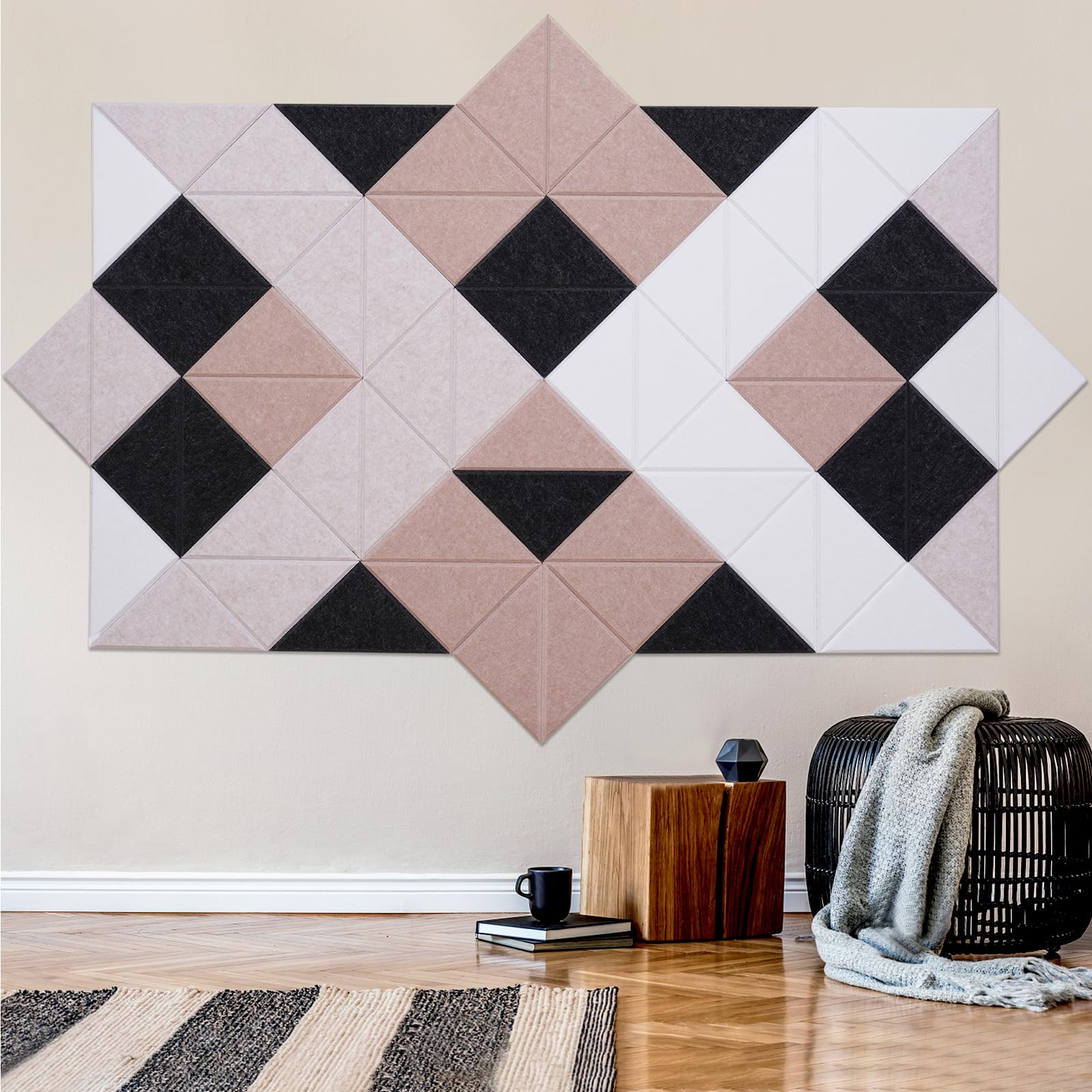 64 Pack Self-Adhesive Triangular Acoustic Panels,63X31.5Inchs Sound Absorbing Panels, High Density Soundproof Wall Panels,Wall D
