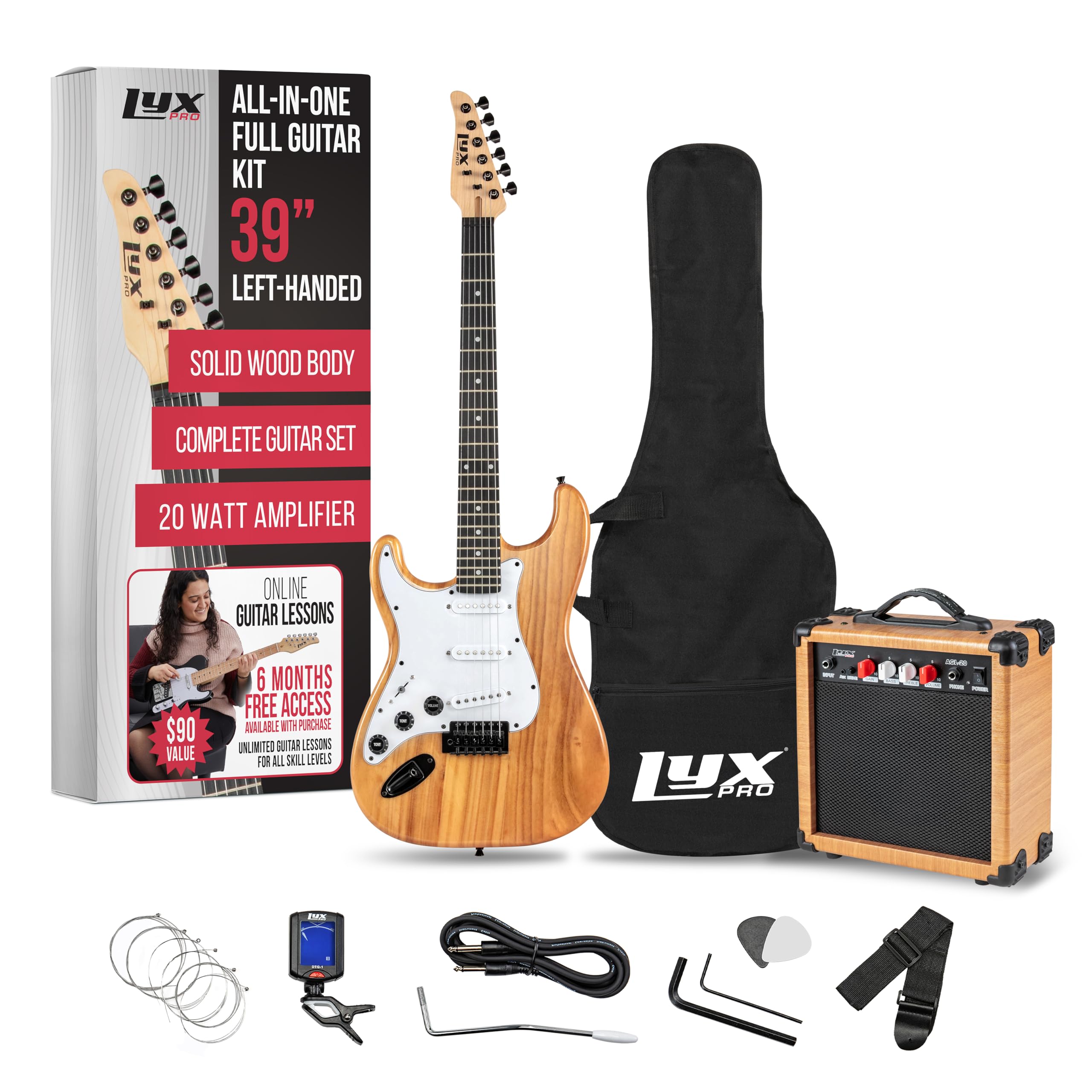 Lyxpro Left Hand 39 Inch Electric Guitar And Starter Kit For Lefty Full Size Beginners Guitar, Amp, Six Strings, Two Picks, Shou