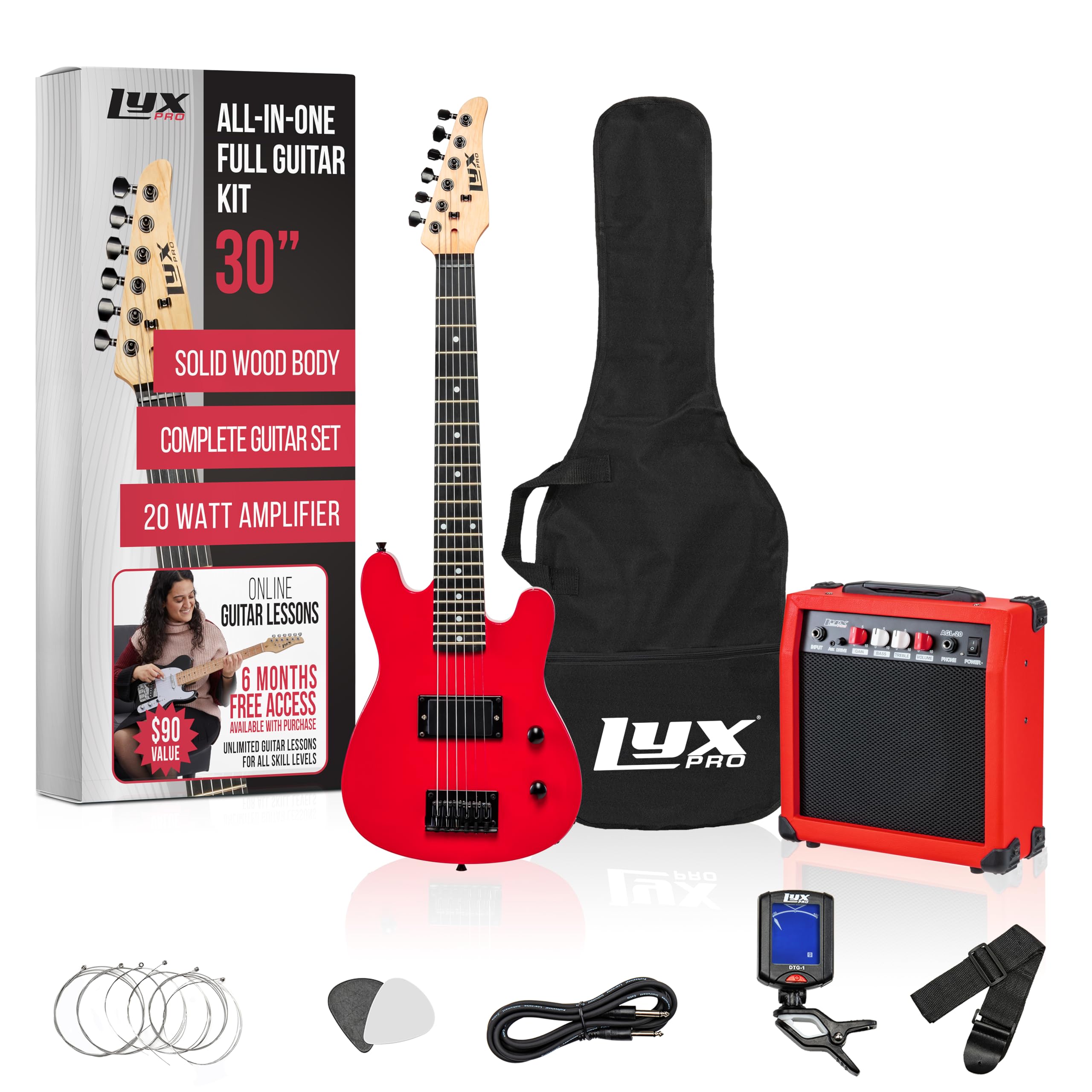 Lyxpro 30 Inch Electric Guitar And Starter Kit For Kids With 3/4 Size Beginners Guitar, Amp, Six Strings, Two Picks, Shoulder St