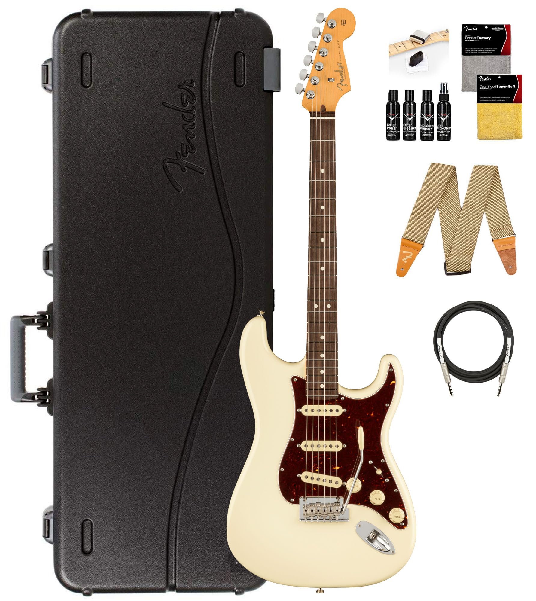 Fender American Professional Ii Stratocaster - Olympic White Bundle With Case, Strap, Cable, And Guitar Cleaning Kit