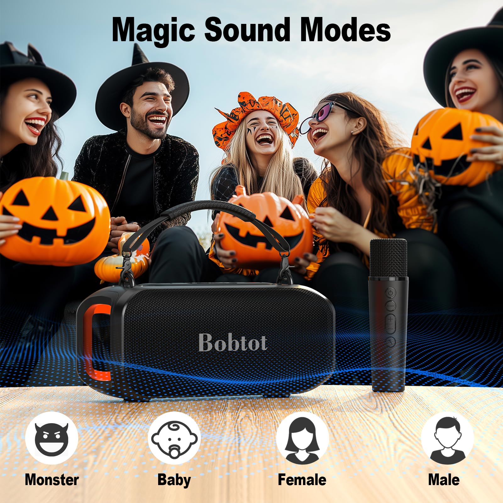 Small Portable Speaker for Adults and Kids with Wireless Microphone, 40W Peak Bluetooth Speaker, Punchy Bass, Four Magic Sound V