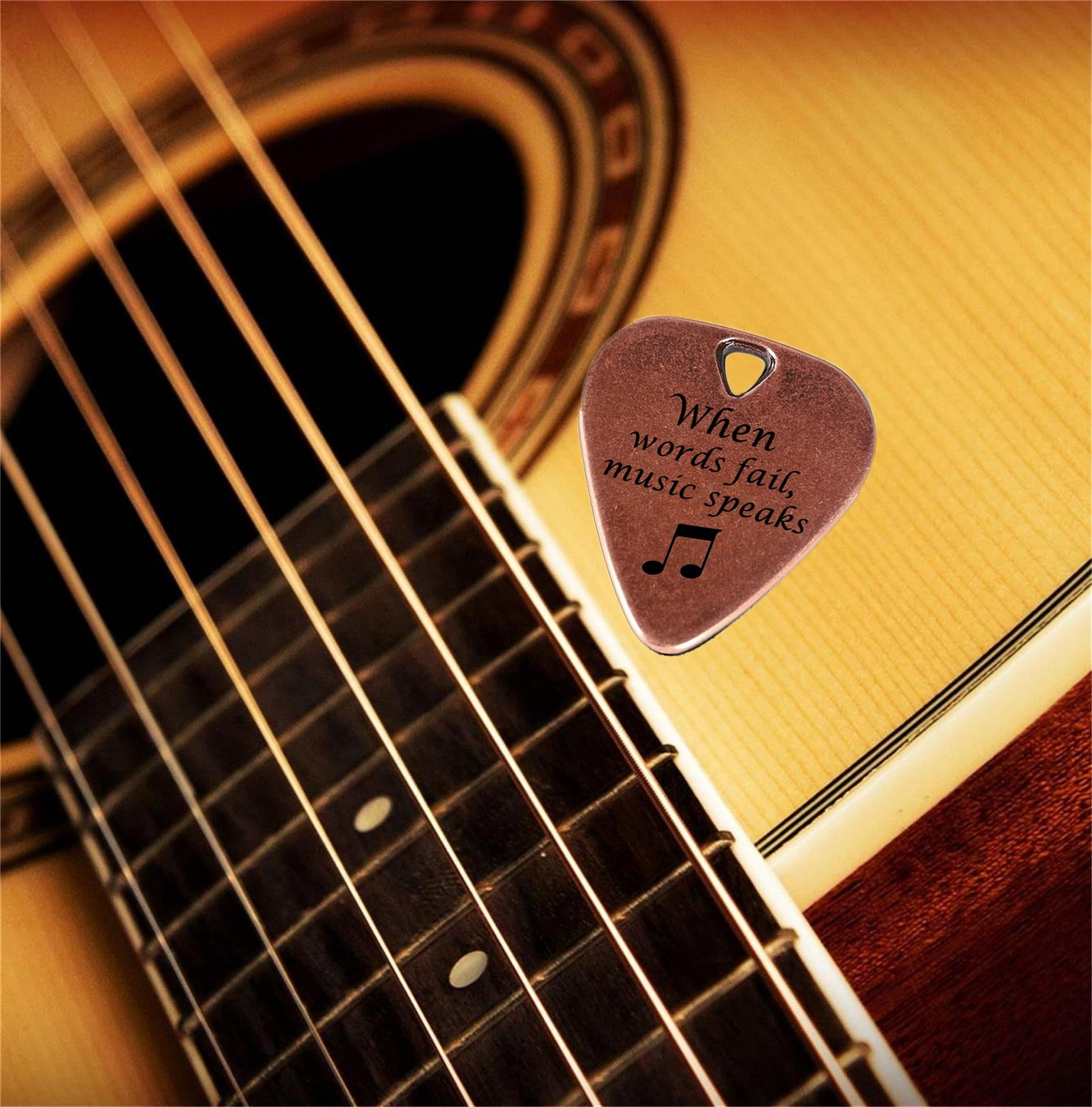 JUPPE Guitar Picks & Bass Picks, Copper Electric Guitar Pick Musician Gift For Guitarist When Words Fail Music Speaks Acoustic G