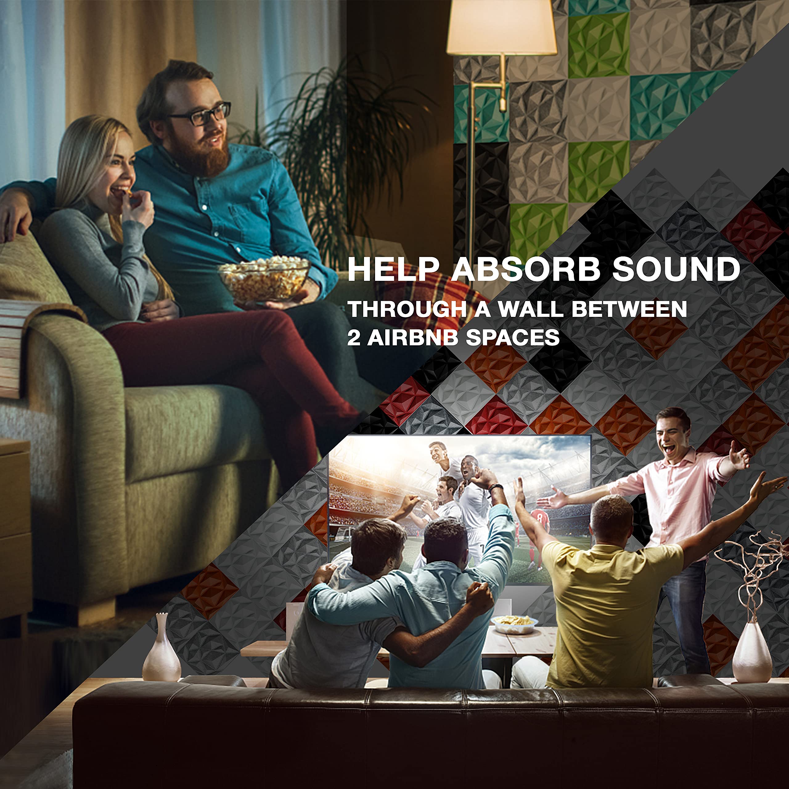 Sonic Acoustics 12 Pack Acoustic Foam Panels 0.4'' X 12'' X 12'' Sound Absorbing Panel, 3D Unique Soundproof Foam Insulation, Fo