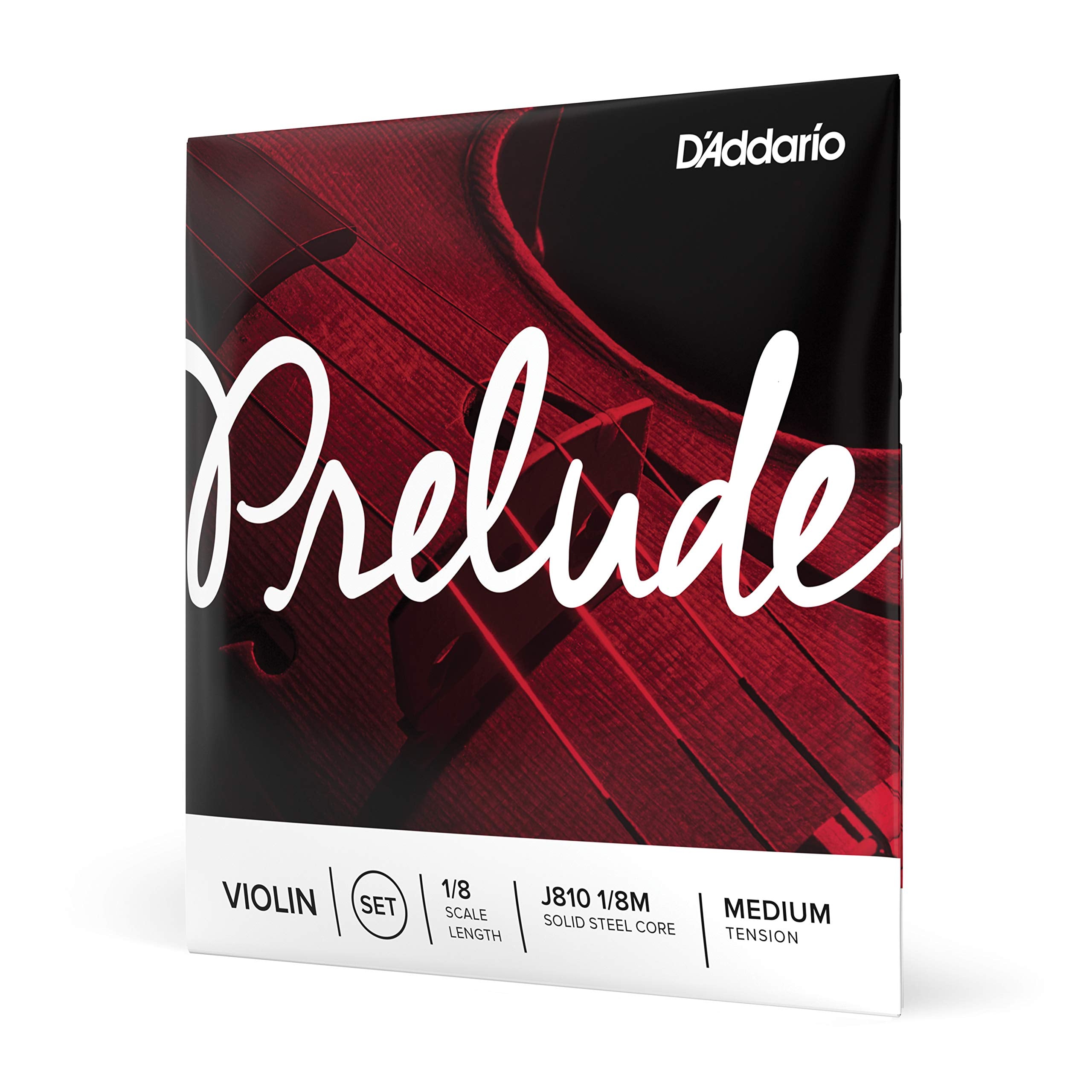 DAddario Prelude Violin String Set, 1/8 Scale, Medium Tension - J810 1/8M - Solid Steel Core, Warm Tone, Economical and Durable