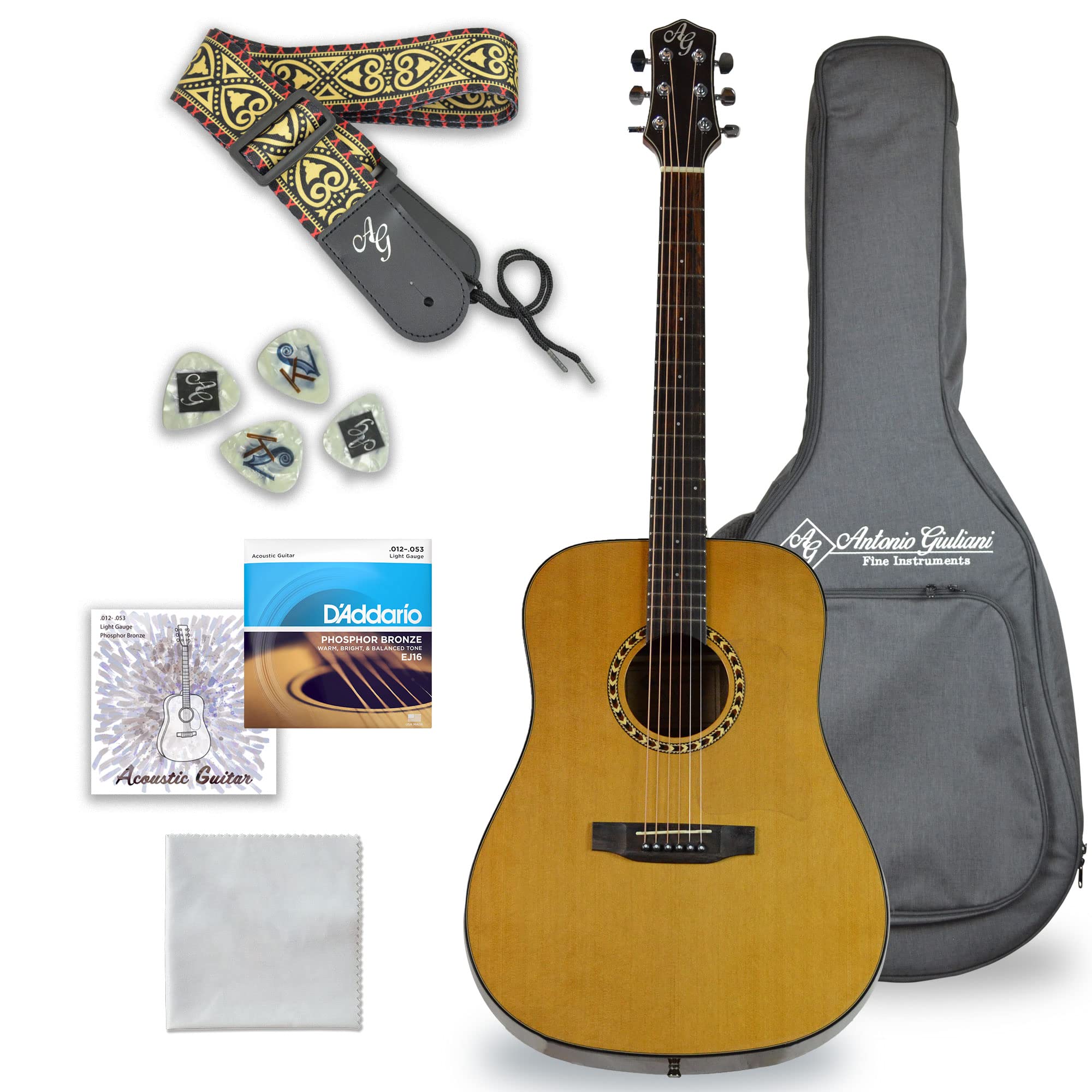 Antonio Giuliani Dn-4 (Clear) Steel-String Acoustic Mahogany Guitar With Carrying Case And Accessories - Complete Guitar Bundle