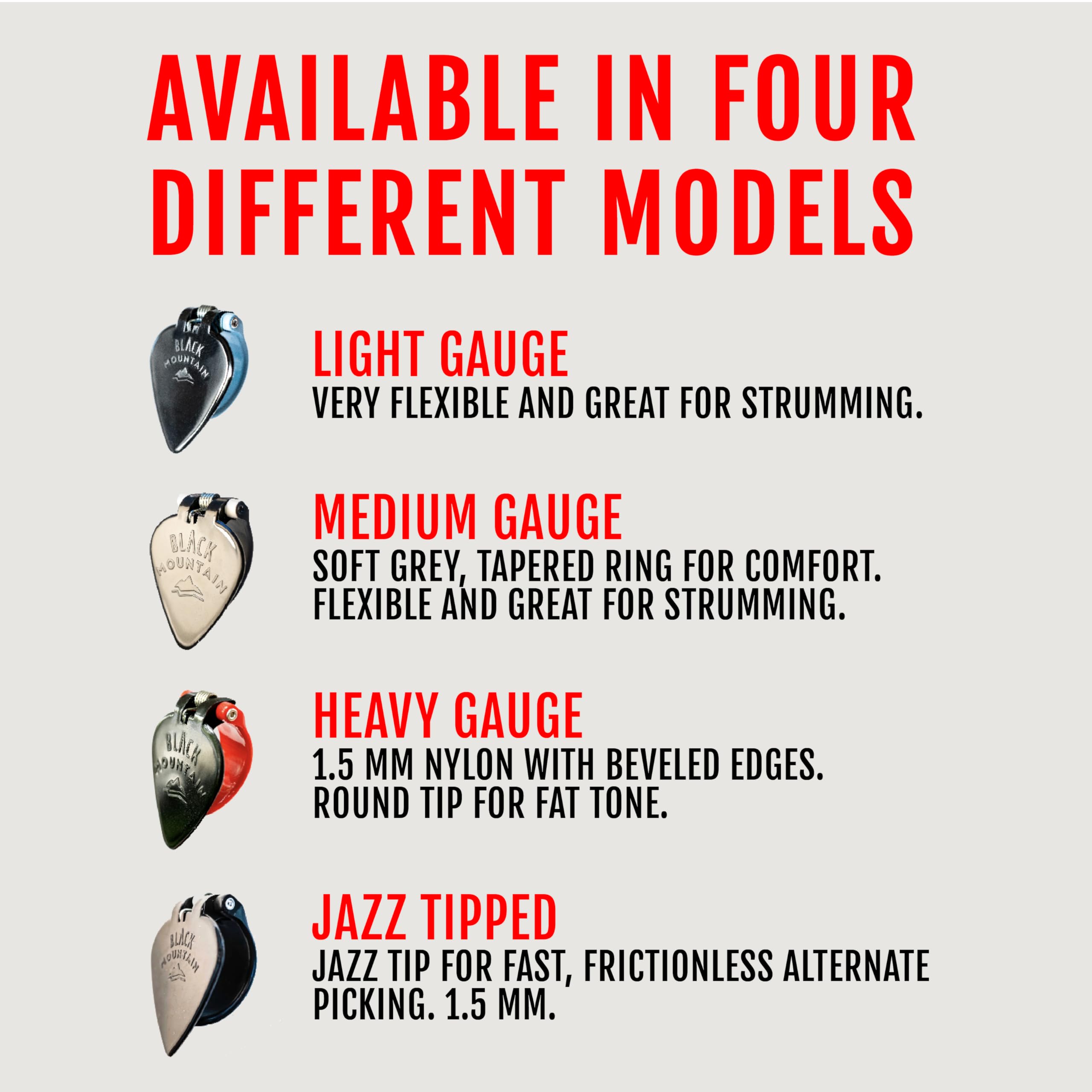 Black Mountain Medium Gauge Thumb Picks for Acoustic Guitar, Electric Guitar, Ukulele, Banjo, and More - Spring Loaded Universal