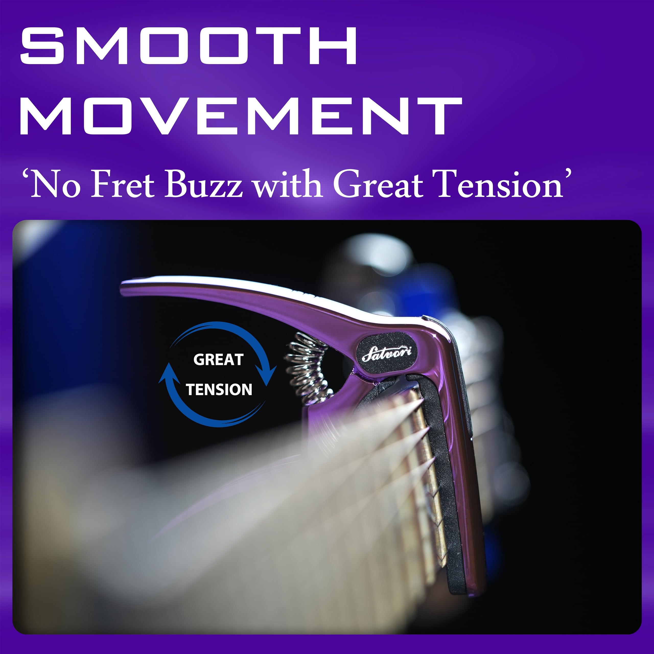 Salvori Exclusive Gradient Royal Silk Purple Heavy-Duty Guitar Capo for Acoustic/Electric Guitar with 4 Picks, Guitar Clip/Guita