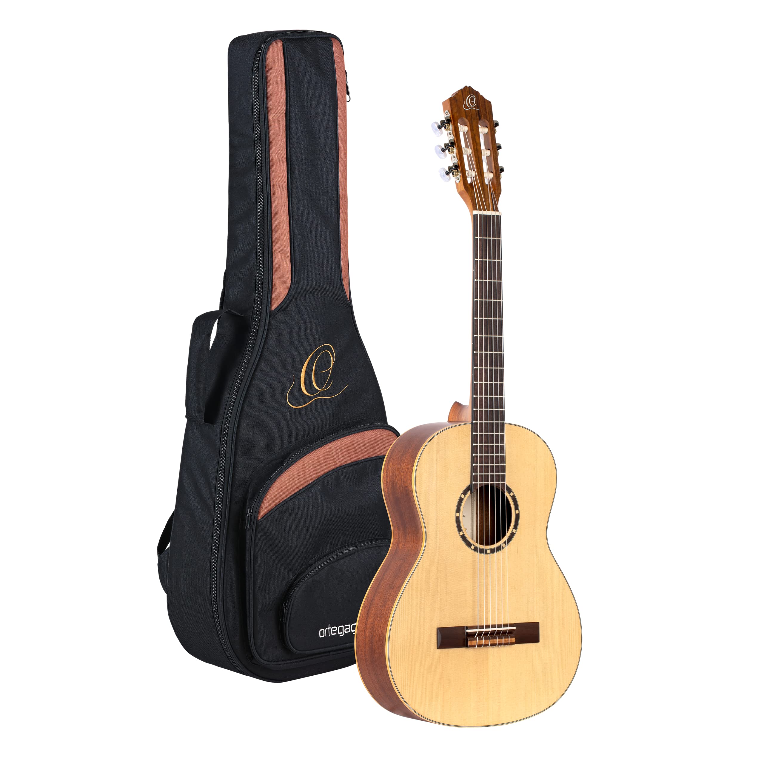 Ortega Guitars 6 String Family Series 3/4 Size Nylon Classical Guitar W/Bag, Right, Spruce Top-Natural-Satin, (R121-3/4)