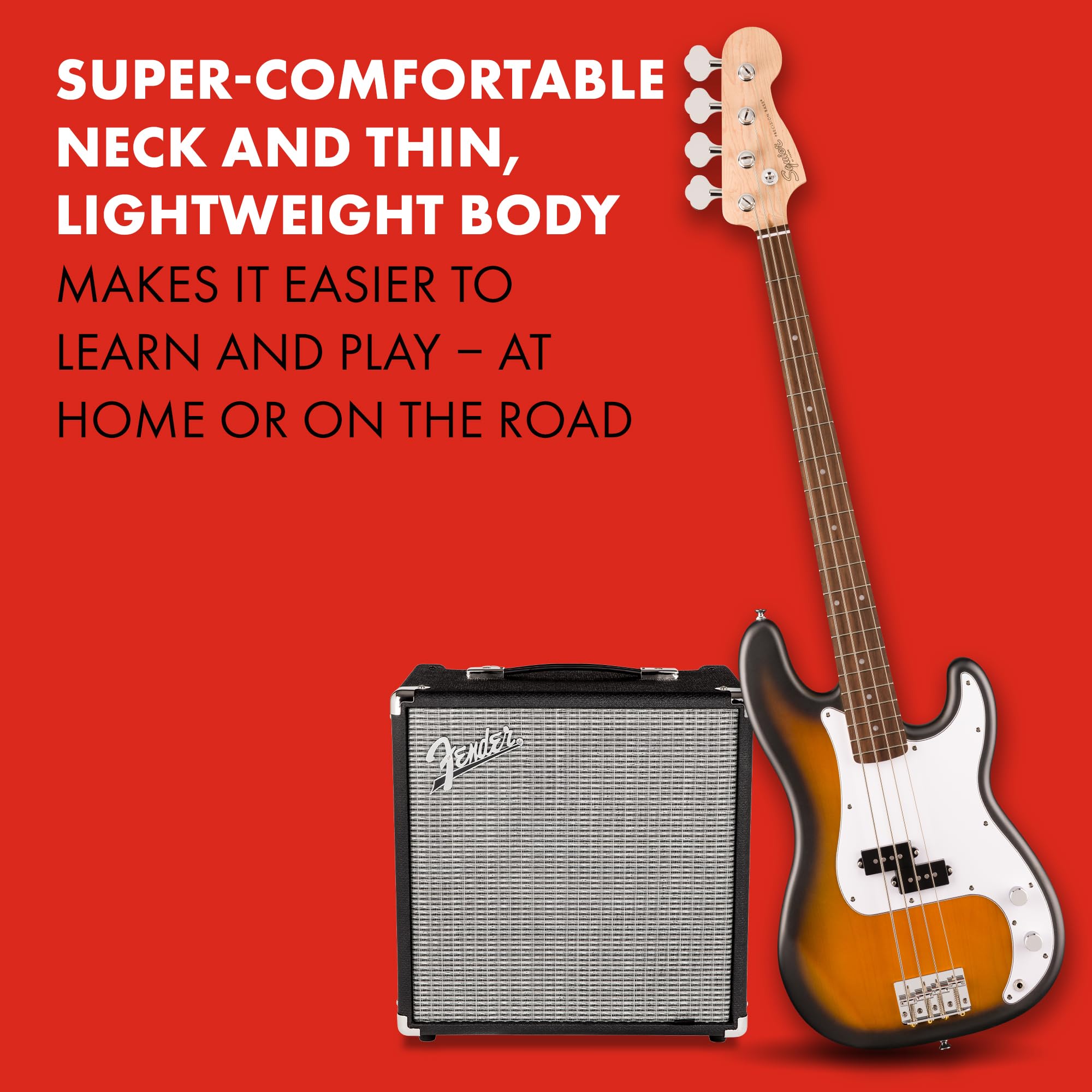 Fender Squier Debut Series Precision Bass Guitar, Beginner Guitar, with 2-Year Warranty, Includes Free Lessons, 2-Color Sunburst