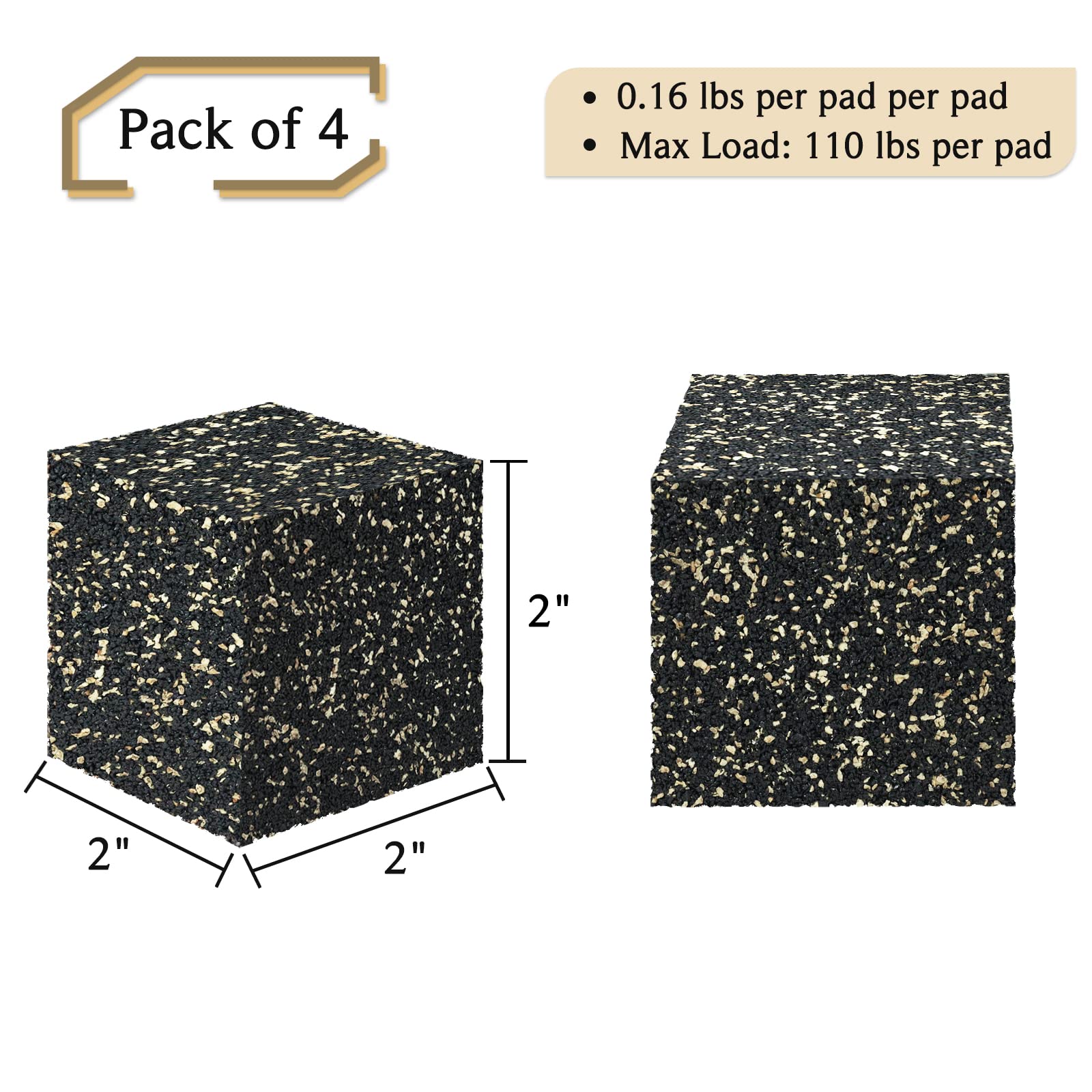 BXI Subwoofer Isolation Pad - 4 Pcs 2 X 2 X 2 Inches Bass Reduction Floorstanding Speakers Mat Riser - Thick Large Rubber Cork A