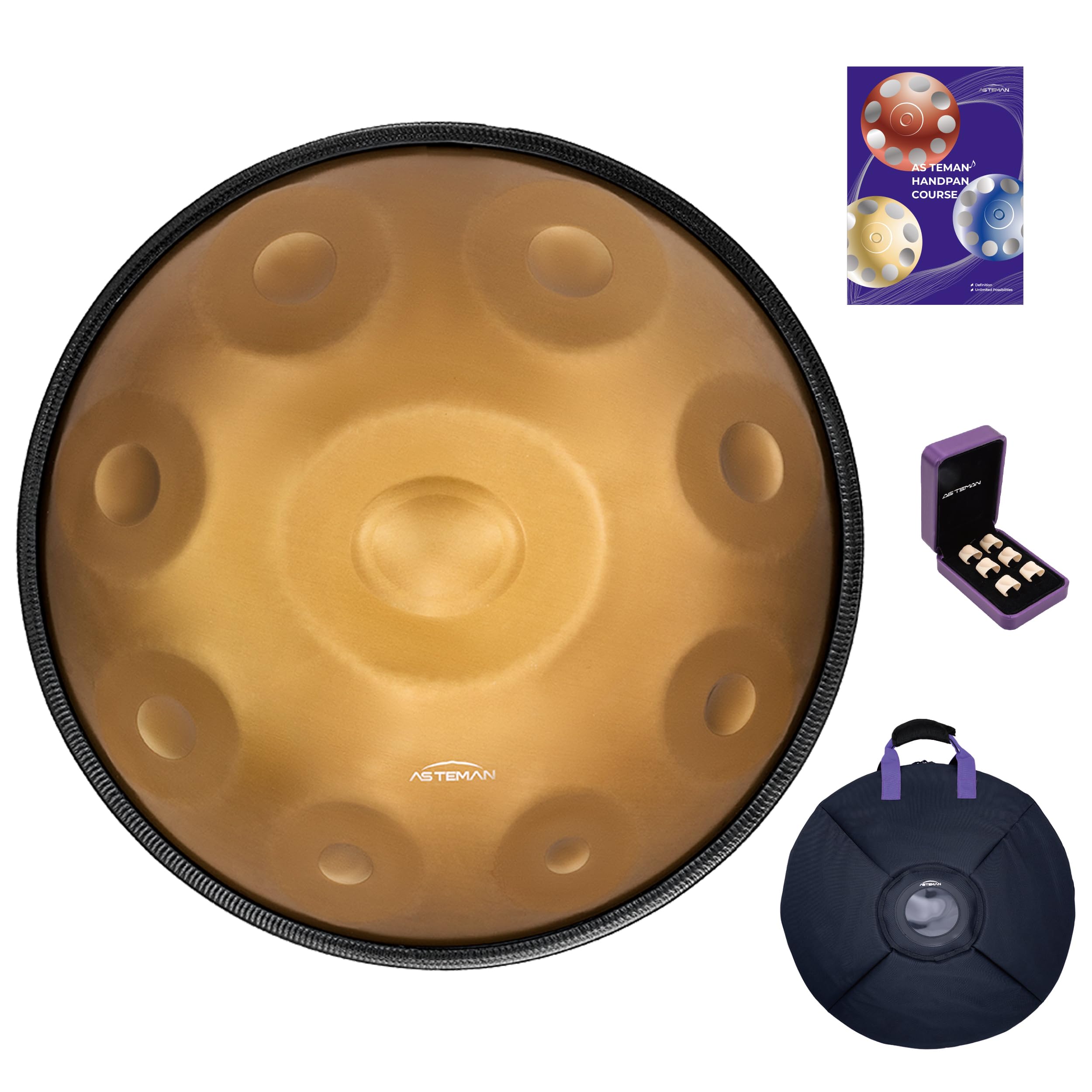 AS TEMAN HANDPAN, Handpan drum instrument in D Minor 9 Notes 440HZ 22 inches Steel Hand Drum with Soft Hand Pan Bag, 2 handpan m